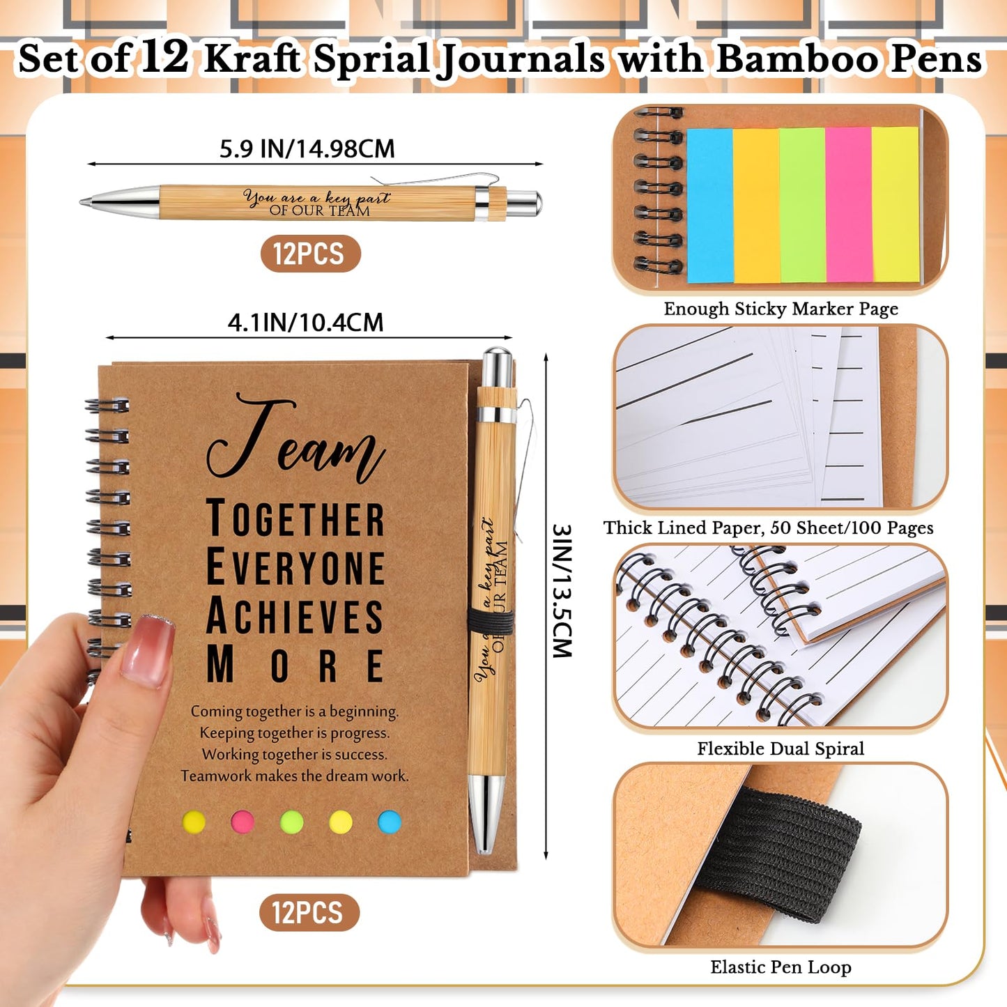 Jetec Inspirational Notebook Bulk Employee Appreciation Gift Motivational Notebook with Pen and Sticky Notepad Thank You Gifts for Nurses Coworkers Groups Teachers(12 Sets,Team)