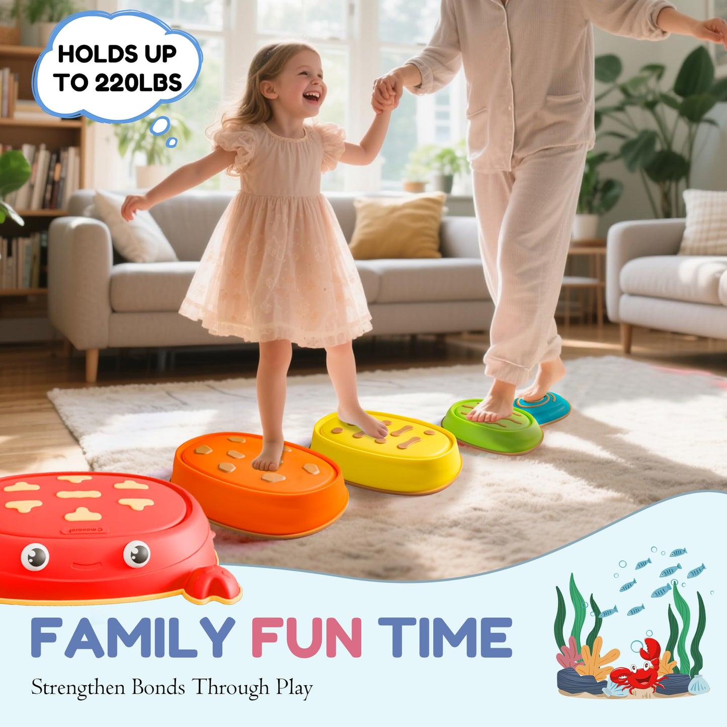 makarci Crab Stepping Stones for Kids,5pcs Double Anti-Slip Balance Sensory Stepping Stones Promoting Toddlers’ Sensory and Coordination Development，Indoor and Outdoor Play for Kids 3-8