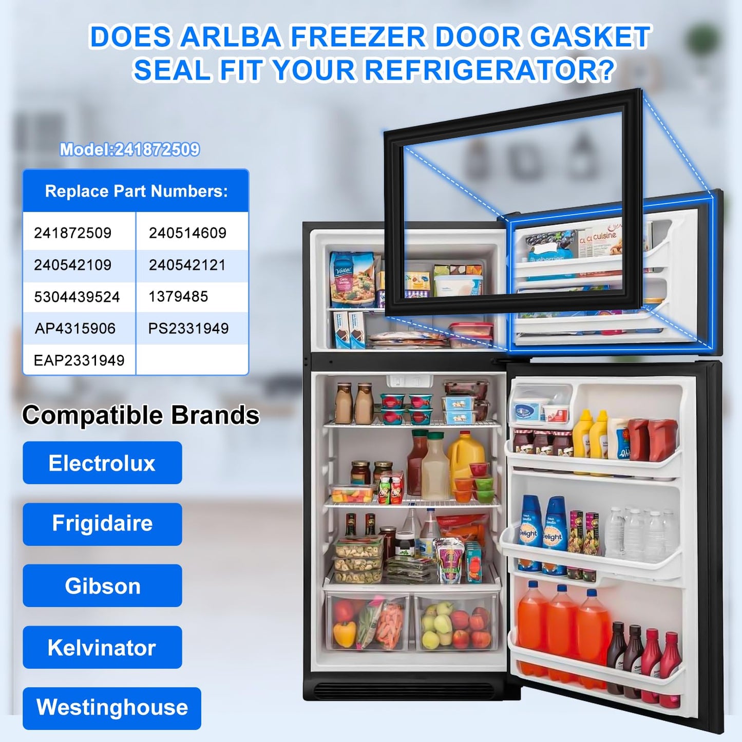 Upgraded 28.74"x17.91" 241872509 Refrigerator Freezer Door Gasket Replacement Part Compatible with Frigidaire Electrolux Freeze Door Seal Gasket 240542109 240542121 1379485 AP4315906 PS2331949 Black