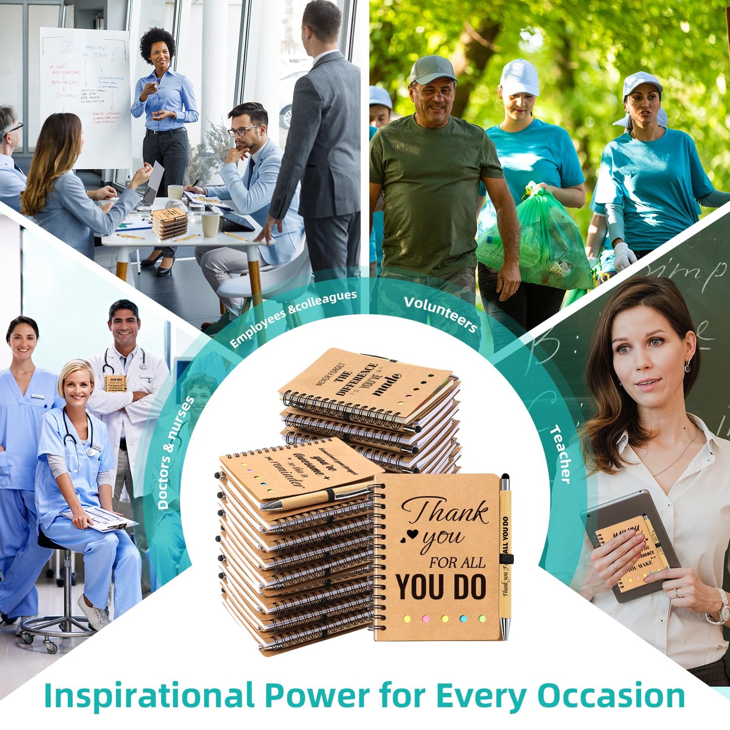 60 Pcs/30 Sets Employee Appreciation Gifts Bulk - Inspirational Spiral Notebooks with Motivational Pens, Thank You Gifts, Valentines Gift for Staff, Coworkers,Teacher, Team, Nurse, Office & School