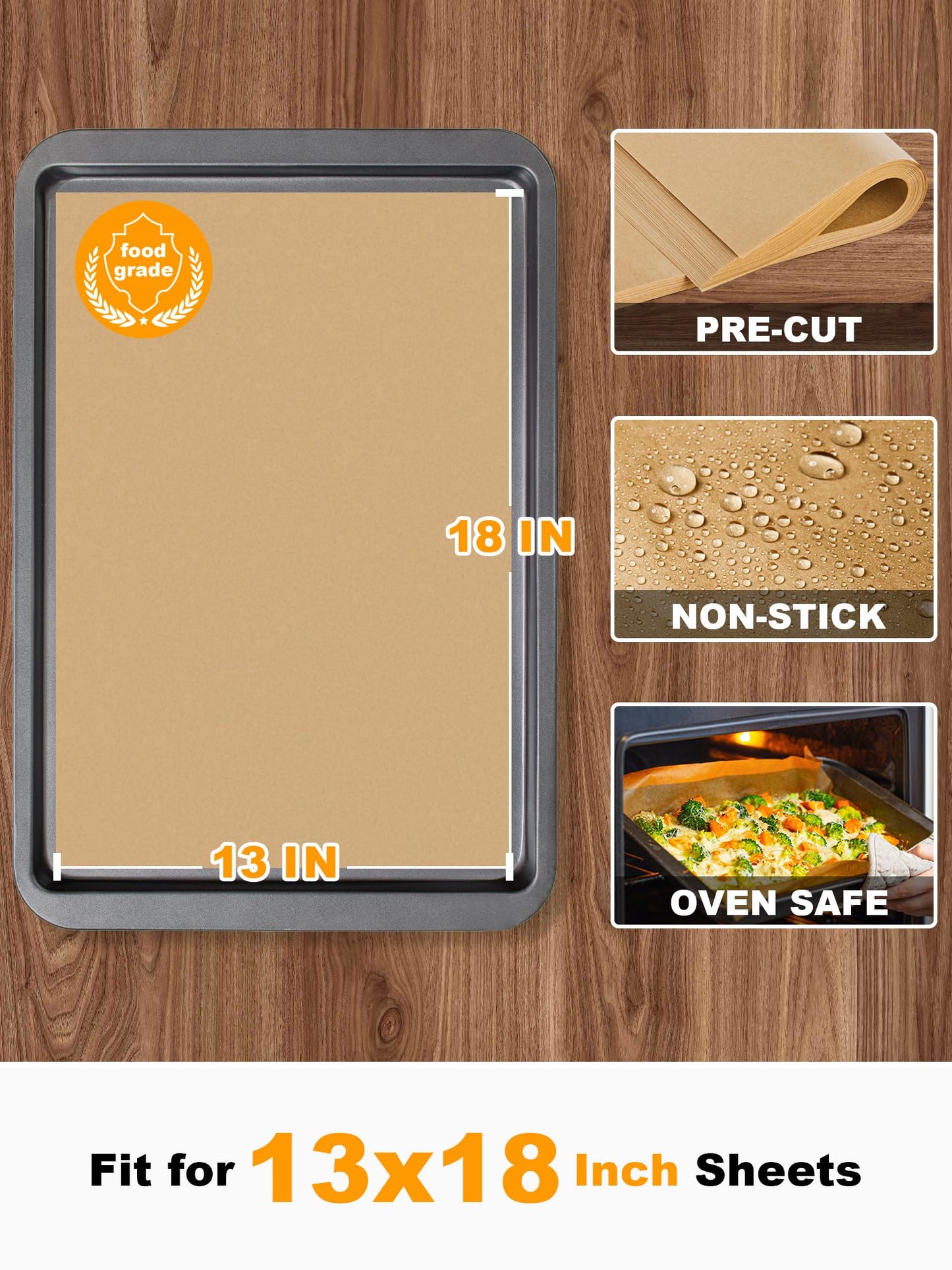 SMARTAKE 200 Pcs Parchment Paper Baking Sheets, 13x18 Inches Non-Stick Precut Baking Parchment, for Baking Grilling Steaming Bread Cup Cake Cookie and More (Unbleached)
