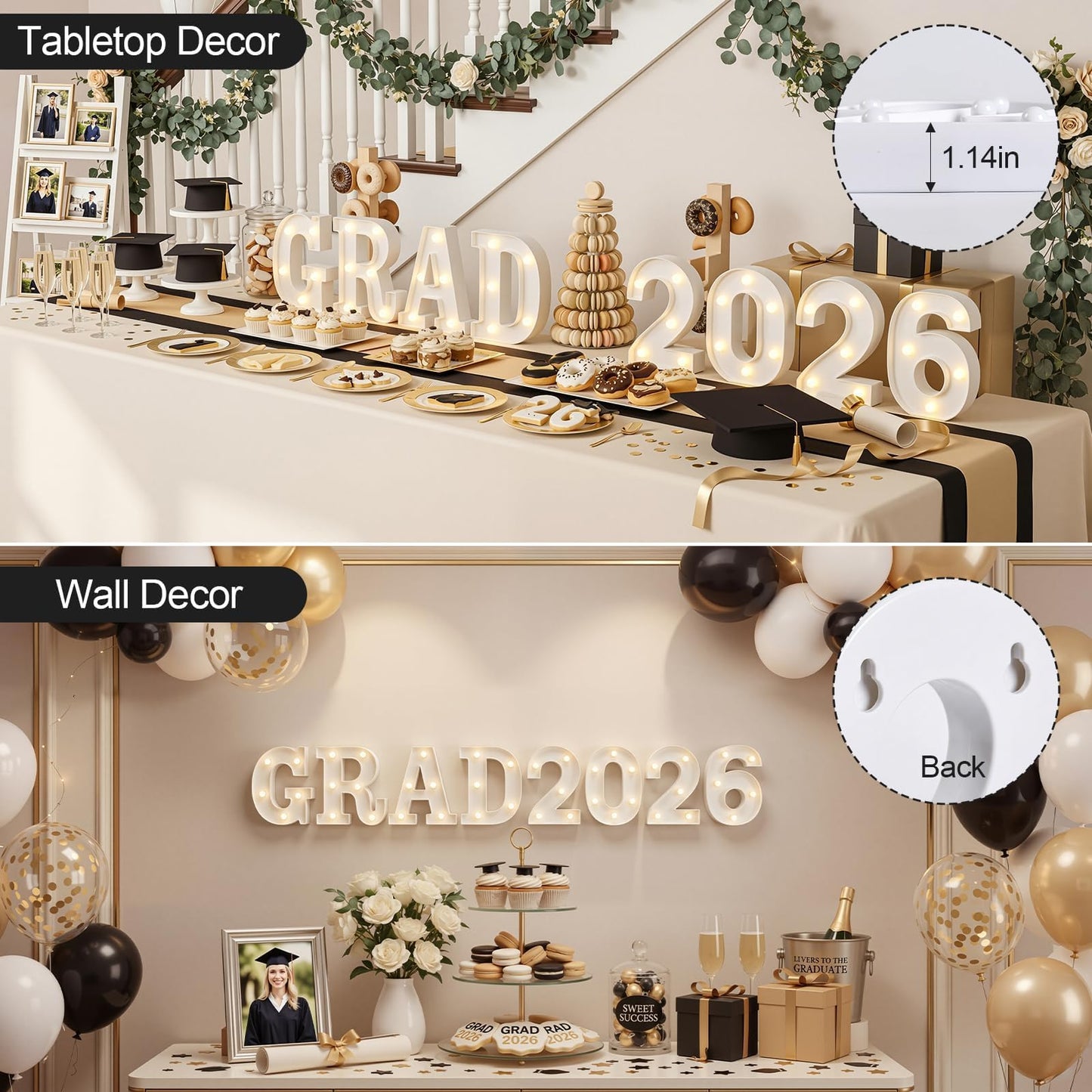 OLANRUN 2026 Graduation Decorations - 8 Pcs LED Marquee Light Up Letters GRAD 2026 for Table & Wall, Class of 2026 Graduation Party Decor Supplies for Kindergarten Preschool High School College, 6.2in