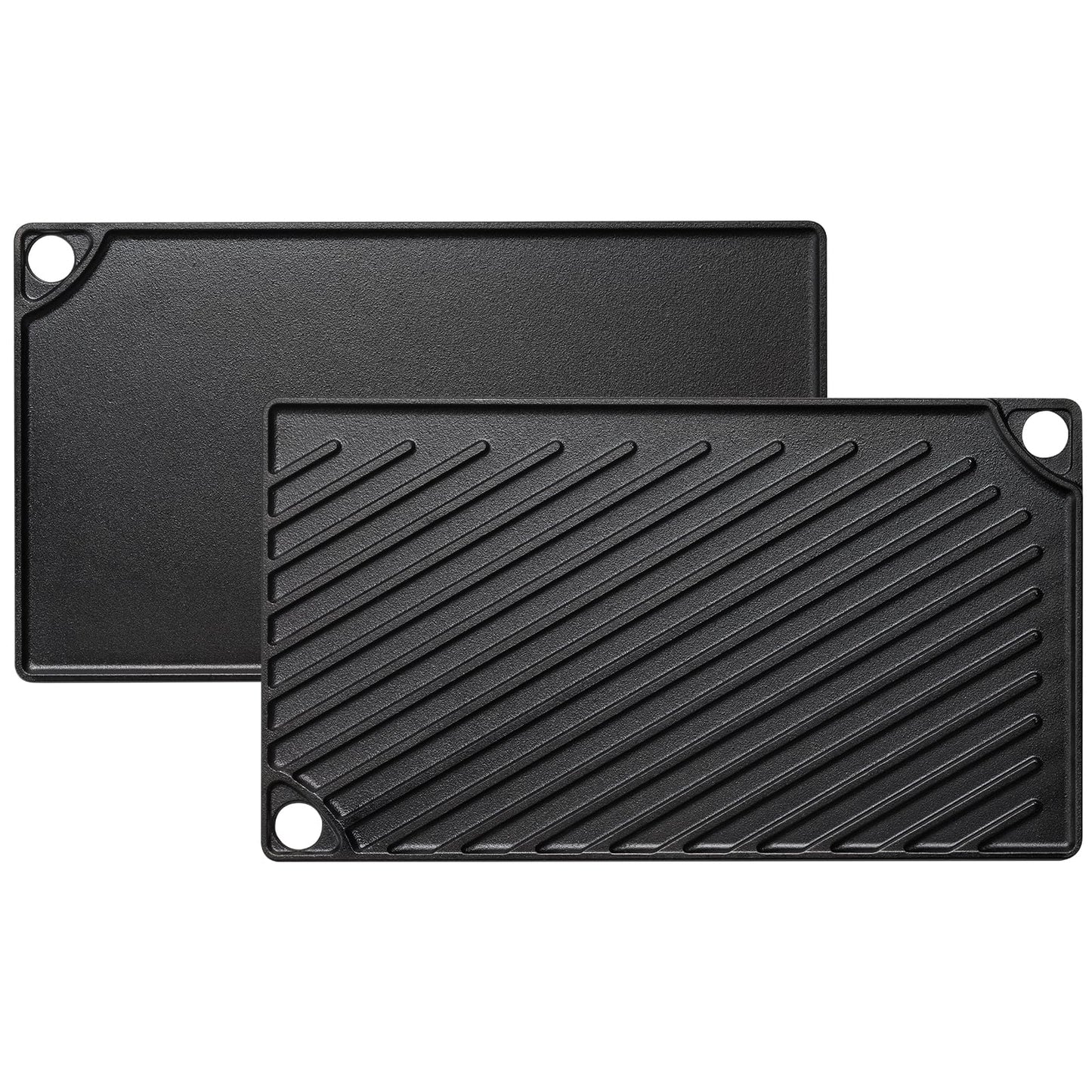 EWFEN Reversible Grill/Griddle, 16.7x9.5'' Pre-Seasoned Cast Iron Griddle Pan, Double Burner Cookware, Rectangular Non-Stick Stovetop Griddle with Handles, Flat Top Plate for Oven, Grill & Campfire