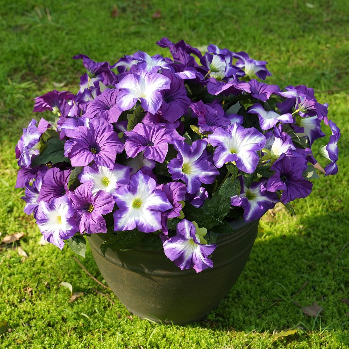 FULLMUSIC Spring Artificial Flowers for Outdoors, UV Resistant Fake Morning Glory, Look Real Faux Silk Plants for Front Door Garden Porch Planter