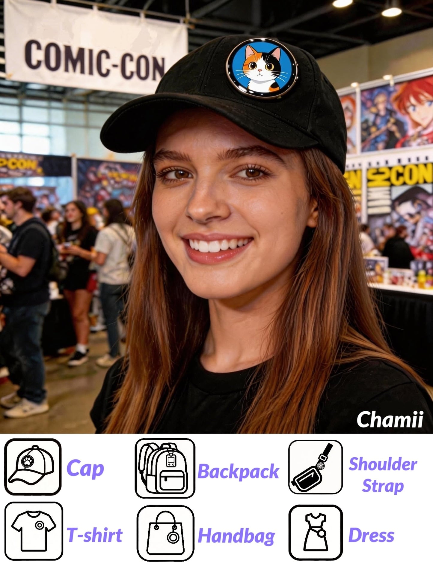 Chamii AniPin Pro Digital Pin/Badge, Electronic Button with LED Screen, Customizable Anime Style Badge with Dynamic Touch Screen, Ita Bag Accessory for Parties, Fan Events, Cosplay, Concerts and Anime Fans, Powered by Beambox(Nikko) Tech