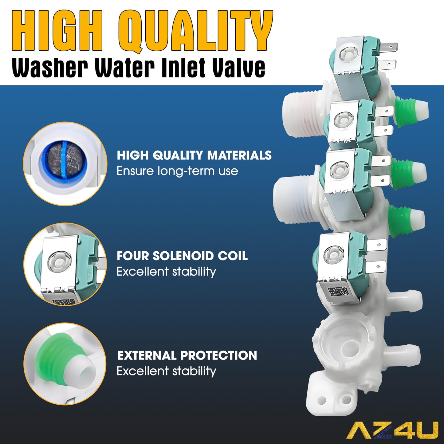 AZ4U Washer Water Inlet Valve Replaces For Samsung WA45H7000AW/A2 WA400PJHDWR/AA WA45M7050AW/A4 WA40J3000AW/A2 WA50R5200AW WA50R5400AV WA422PRHDWR/AA WA45H7000AP/A2 WA45H7000AW/AA WA45M7050AW Top Load