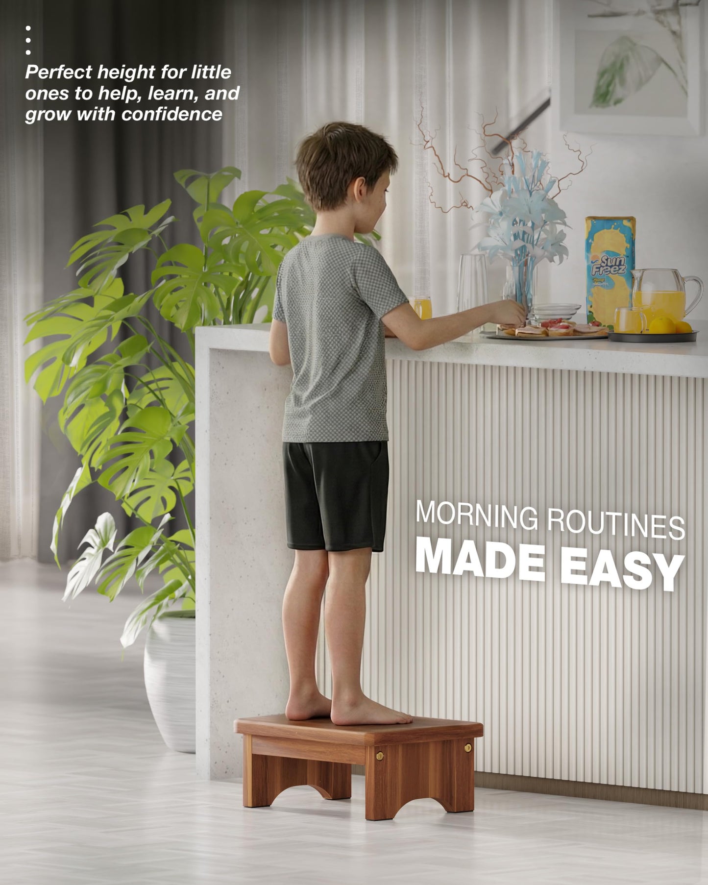 FANATU Wooden Step Stool, 6.5'' One Step Stool for Adults, Wooden Beside Step Support with 550 Lbs Load Capacity,Heavy Duty/Portable/Nonslip/Durable Construction Safe Step Platform for Bedroom/Kitchen