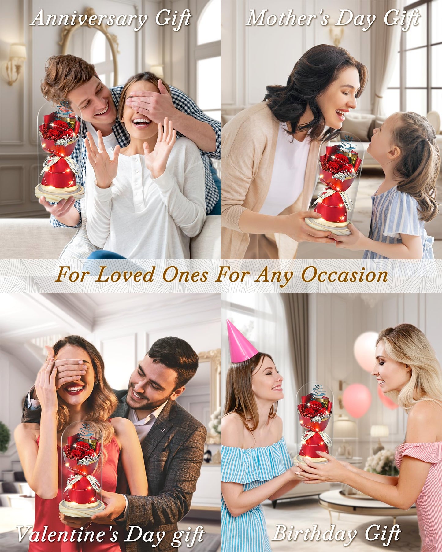 HVY Preserved Flowers Bouquet for Her,Forever Flowers Fresh Bouquet Mothers Day Birthday Gifts for Mom Preserved Rose Gifts for Women Wife Girlfriend Red Eternal Rose Present