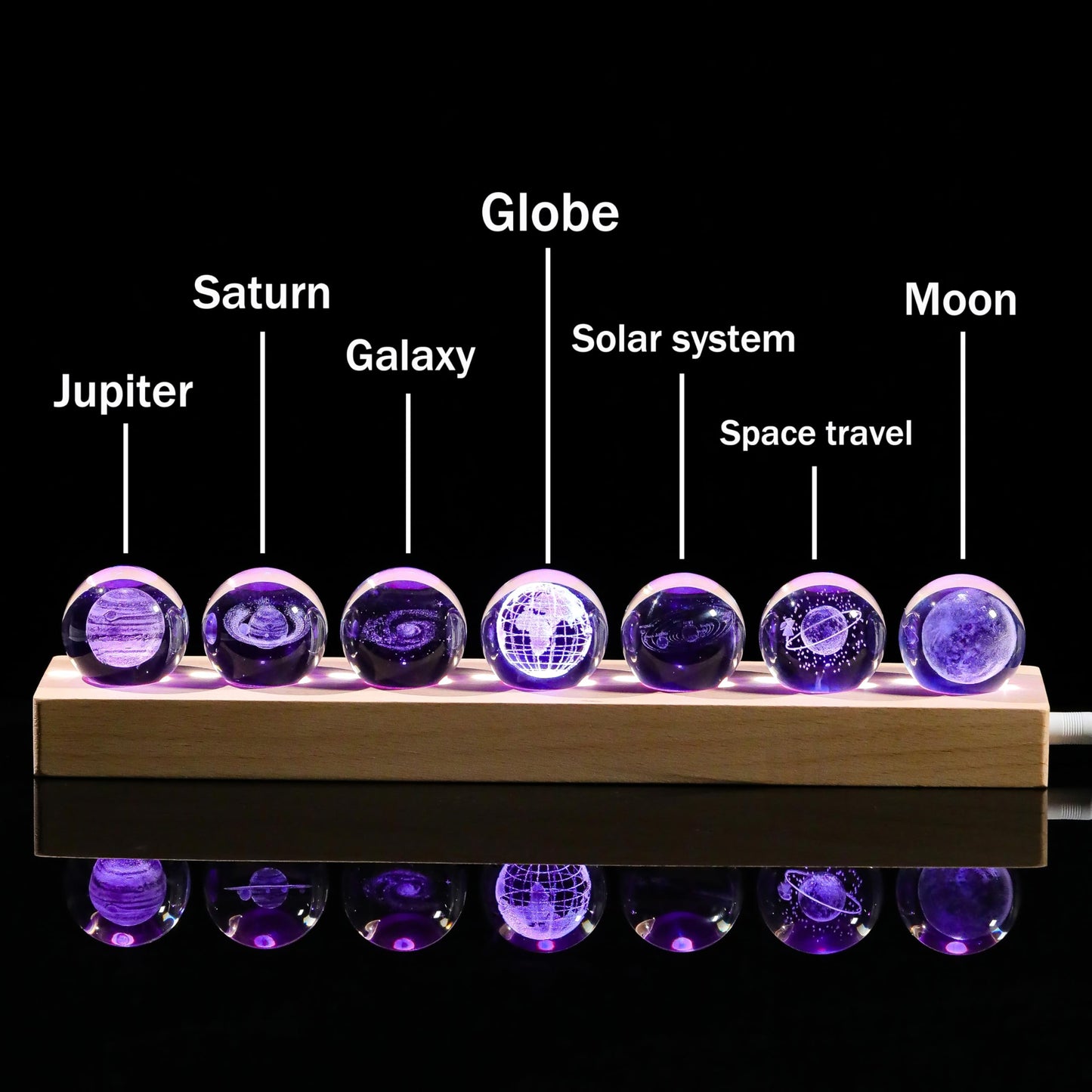 Qianwei 3D Solar System Crystal Ball - 7pcs Space Science Astronomy Gifts Decor Glass Figurines Statue Stuff Planet Lamp for Room Decorations Keepsake Paperweight