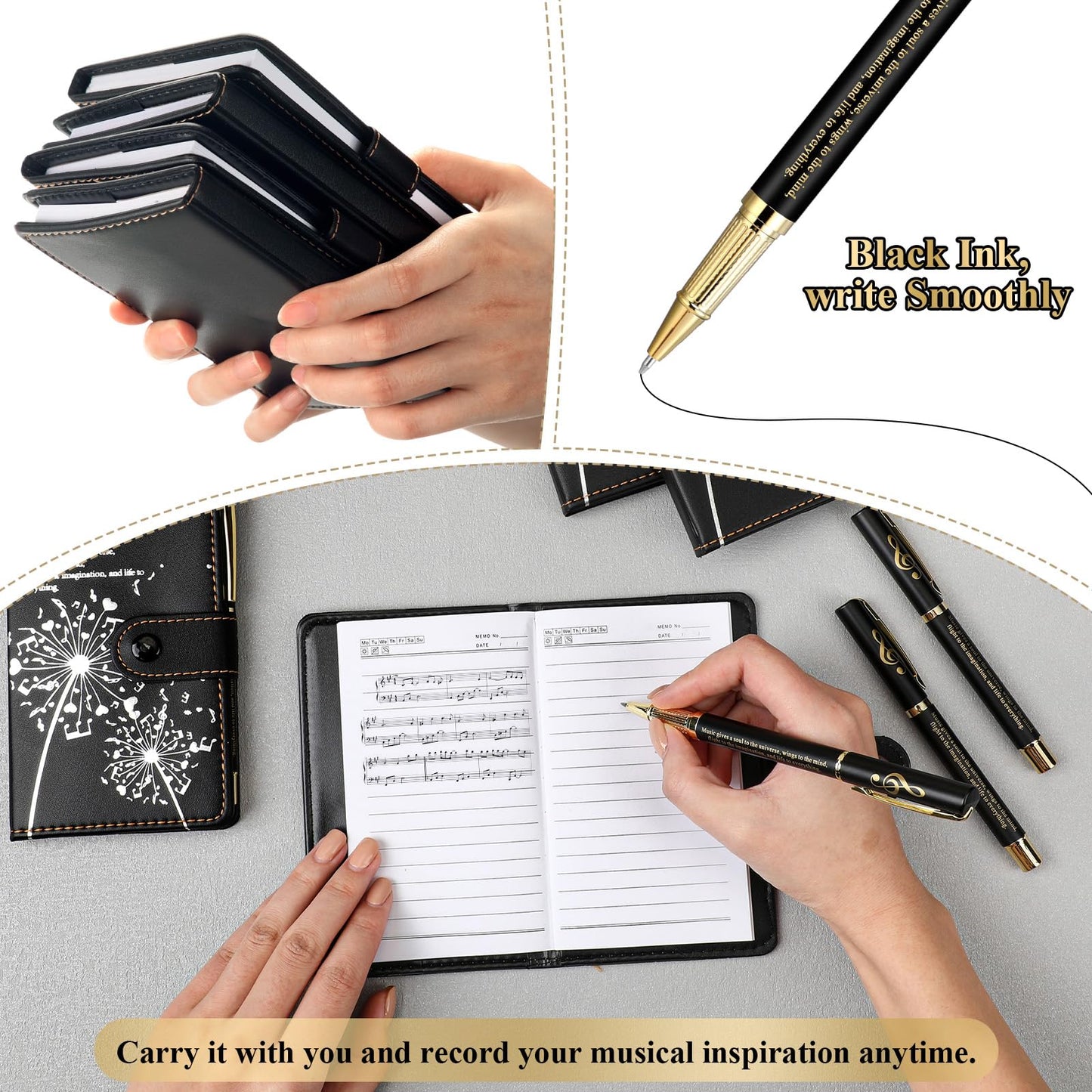 Gueevin 15 Sets Music Graduation Gifts for Students Choir Members Inspirational Music Themed Leather Notebook with Piano Ballpoint Pen Graduation Gift for Teen Student Musician Teacher(Black)