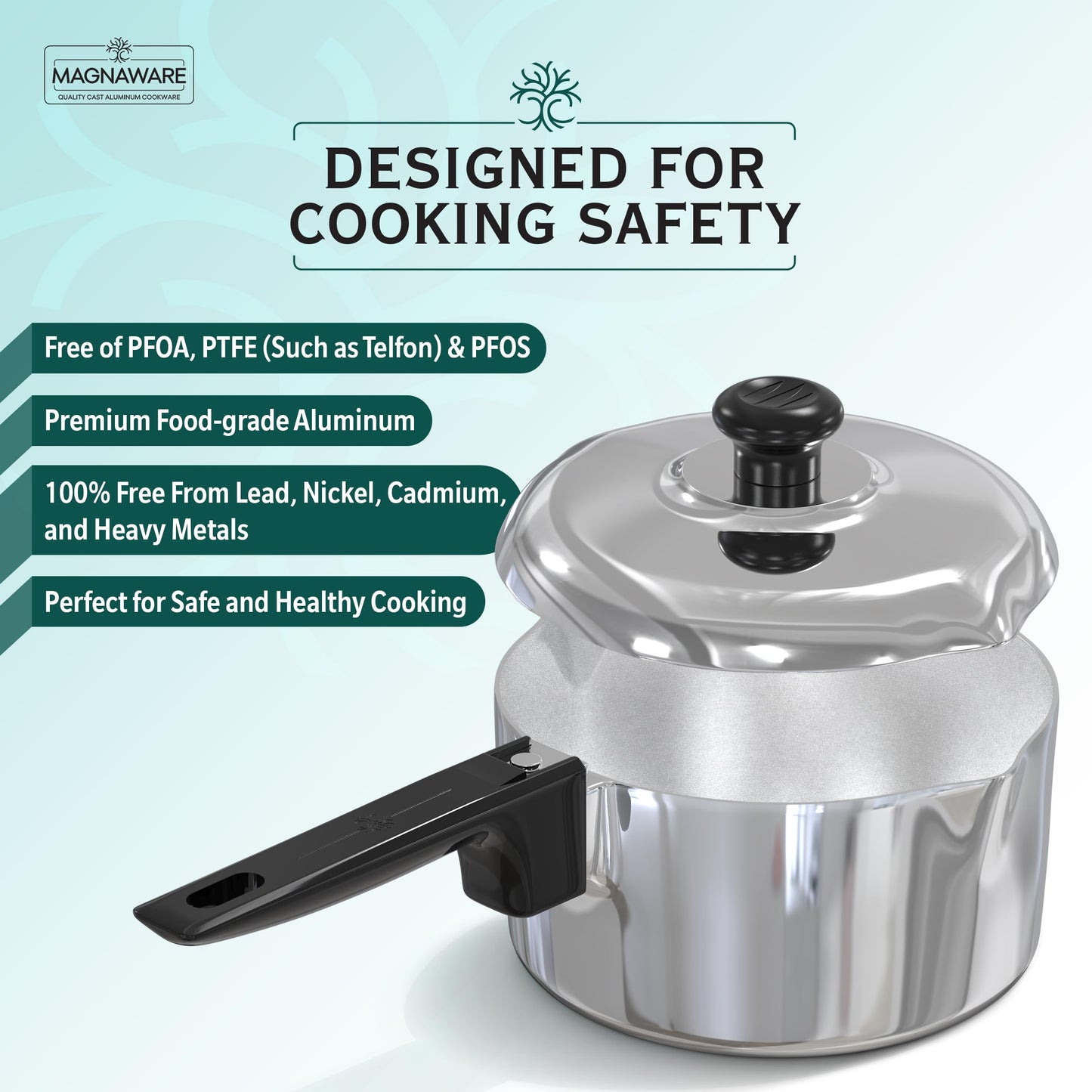 Magnaware Cast Aluminum Sauce Pan with Lid 2 Quart - Multipurpose Lightweight Saucepan with 2 Side Pour Spouts & Stay-Cool Handle - Small Cooking Pot for Sauces, Pasta, Soup - Oven Safe