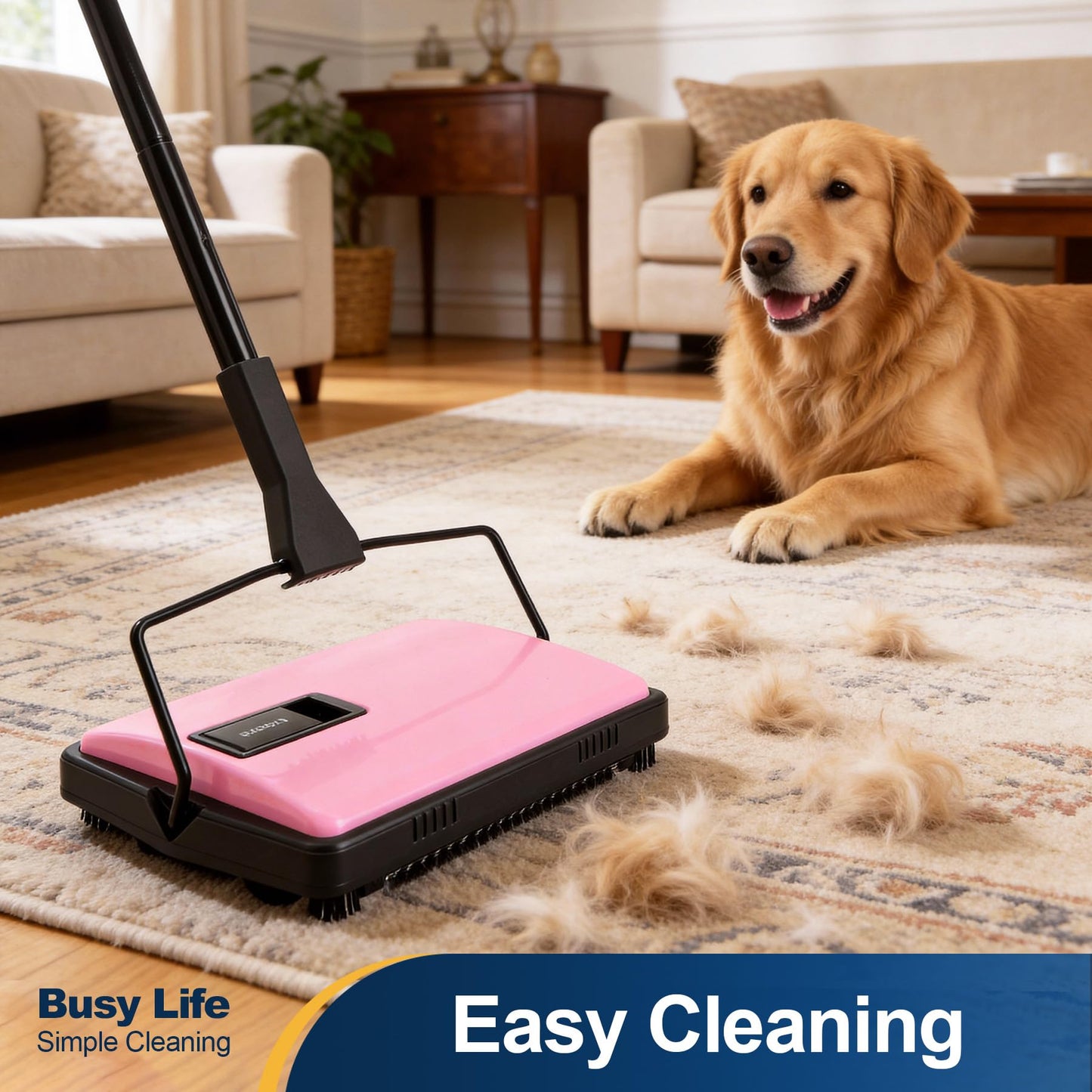 Yocada Manual Carpet Sweeper Cleaner Household Sweeper with Extra Brush Lightweight Hand Push Non-Electric for Home Office Low&Undercoat Carpets Rugs Pet Hair Dust Scraps Paper Small Rubbish Cleaning