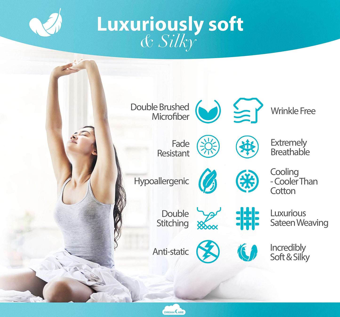 DREAMCARE King Size Sheets Set - 6 pcs Breathable Cooling Bed Sheets - up to 21" Extra Deep Pocket King Sheet Set with Side Pockets - Extra Soft 100% Brushed Hypoallergenic Hotel Luxury Bedding - Gray