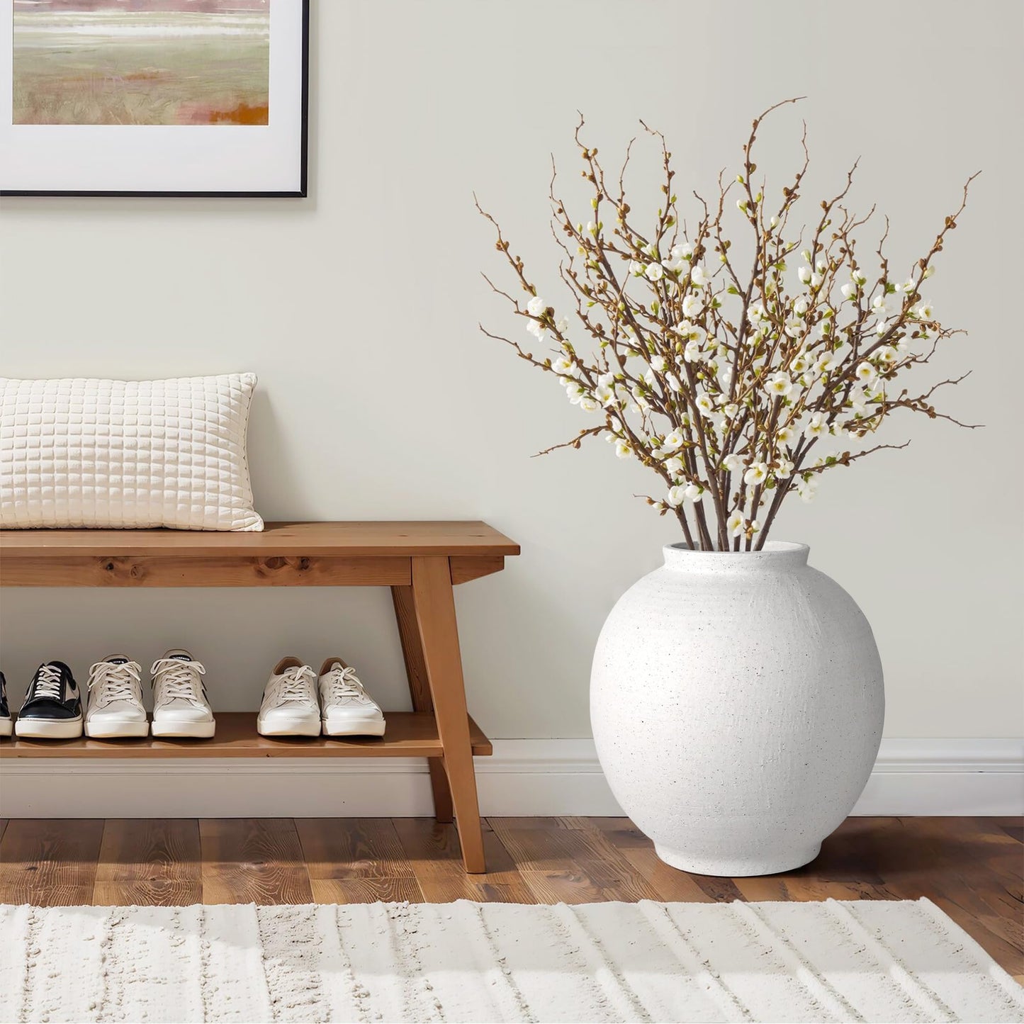 YSNN White Ceramic Large Vase - 11 Inch Round Modern Ceramic Vases,Tall Vase for Decor Living Room Table Decor and Festive Home Interiors