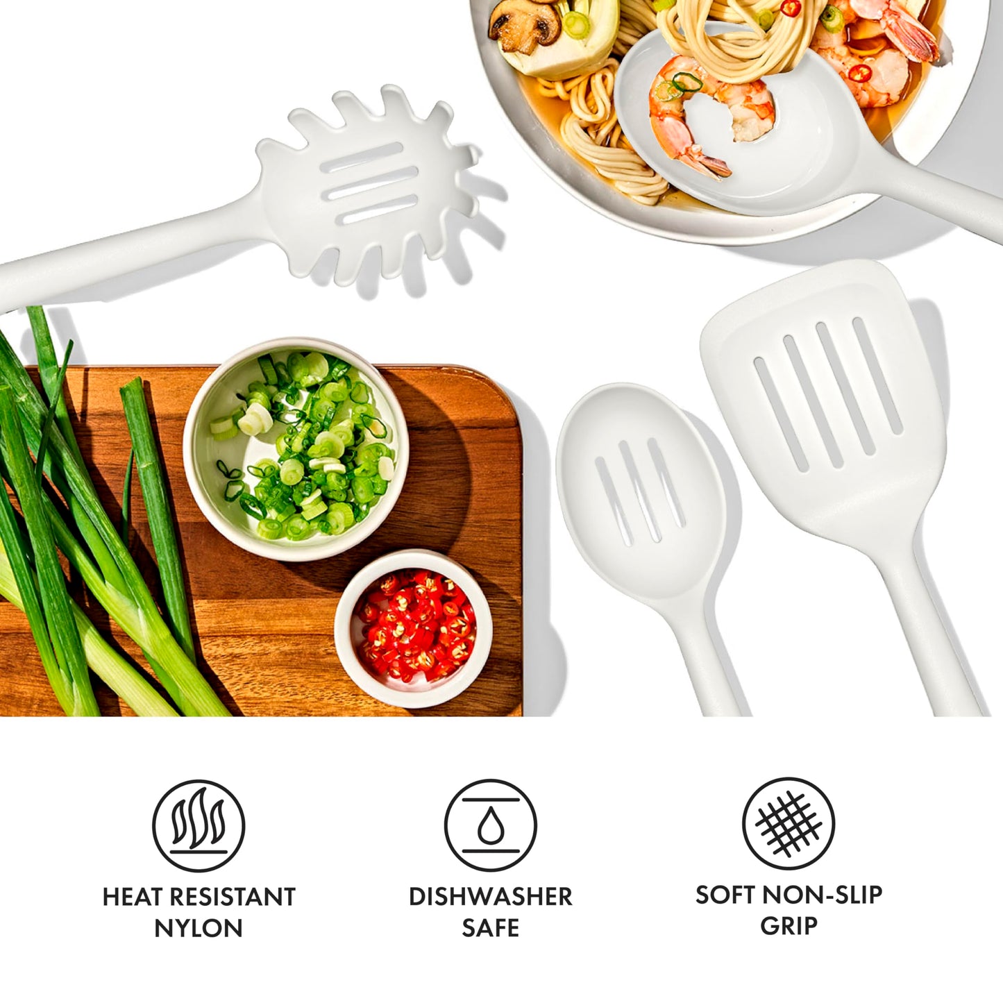 OXO Good Grips 4‑Piece Nylon Utensil Set, Oat, Cooking Utensil Set Designed to Protect Non-Stick Cookware