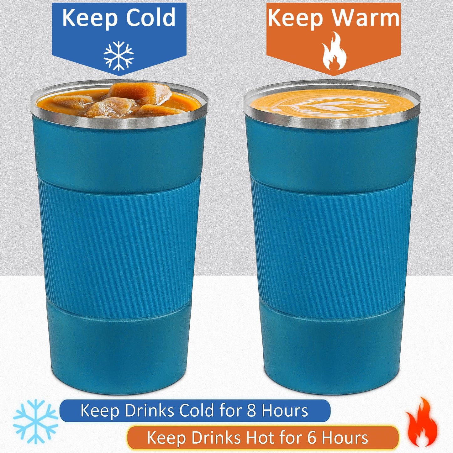 ATZNZIK 4 Pack Insulated Coffee Mug with Lid 17oz Travel Coffee Tumbler Stainless Steel Reusable Coffee Cups Thermal Coffee Mug for Hot and Iced Cold Drinks, Multicolor