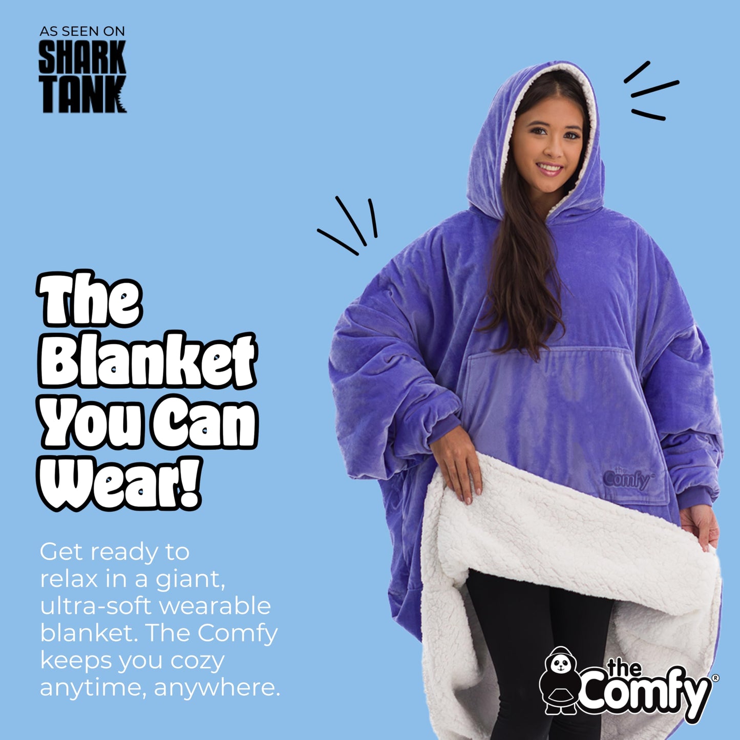 THE COMFY Original | Sherpa Lined Microfiber Fleece Wearable Blanket, Oversized Design with Hood and Pocket, From Shark Tank, for Women & Men, Warm and Cozy Gifts