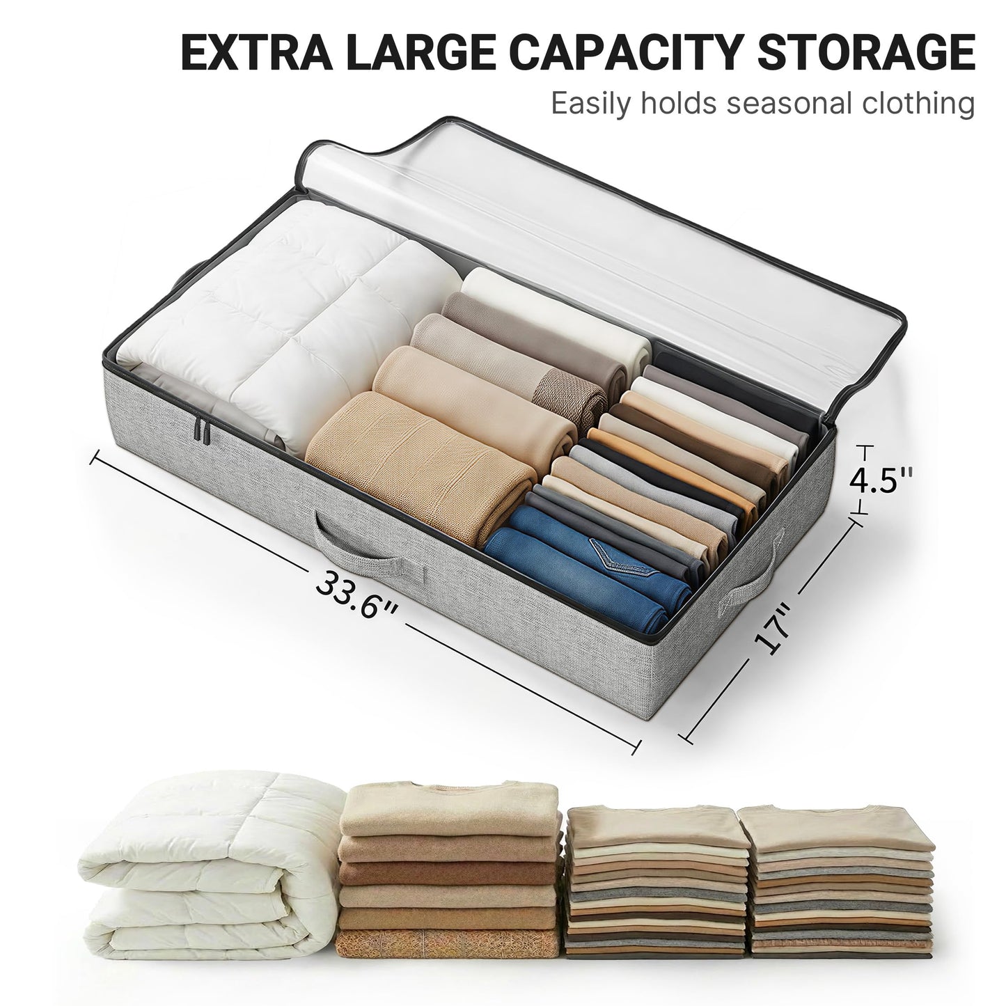 TidyCorner 2-Pack Under Bed Storage Containers, 4.5 Inches Tall Low Profile Underbed Clothes Storage Organizer Bin with Sturdy Sidewalls/Bottom, Underbed Storage Bins 2 Storage Thin Bins