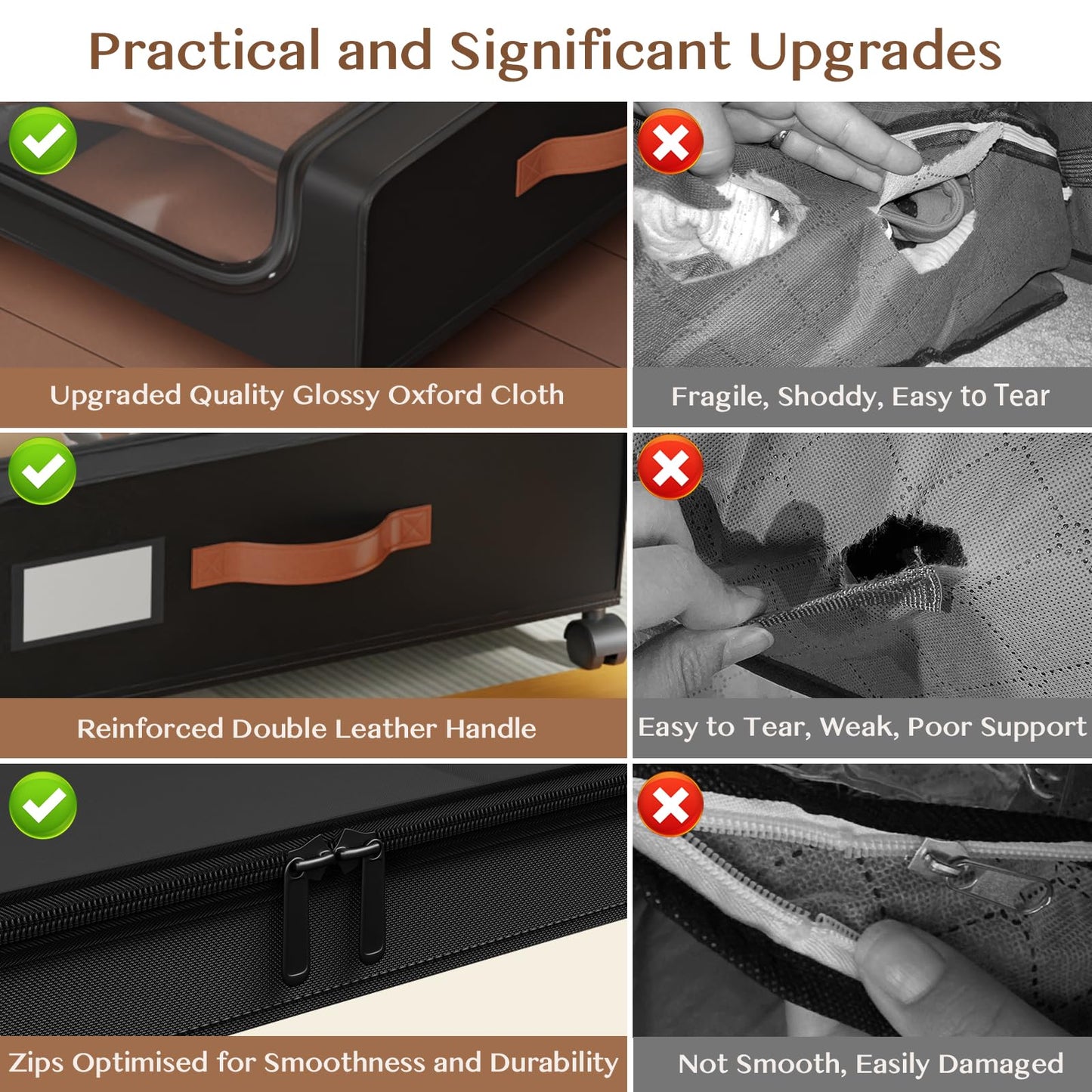 Futego Under Bed Storage with Wheels, UnderBed Storage Containers with Clear Lid and Handles, XXL 60L Under the Bed Storage Bins Drawers for Clothes,Blankets,Shoes,Books (BLACK, 2 PACK)