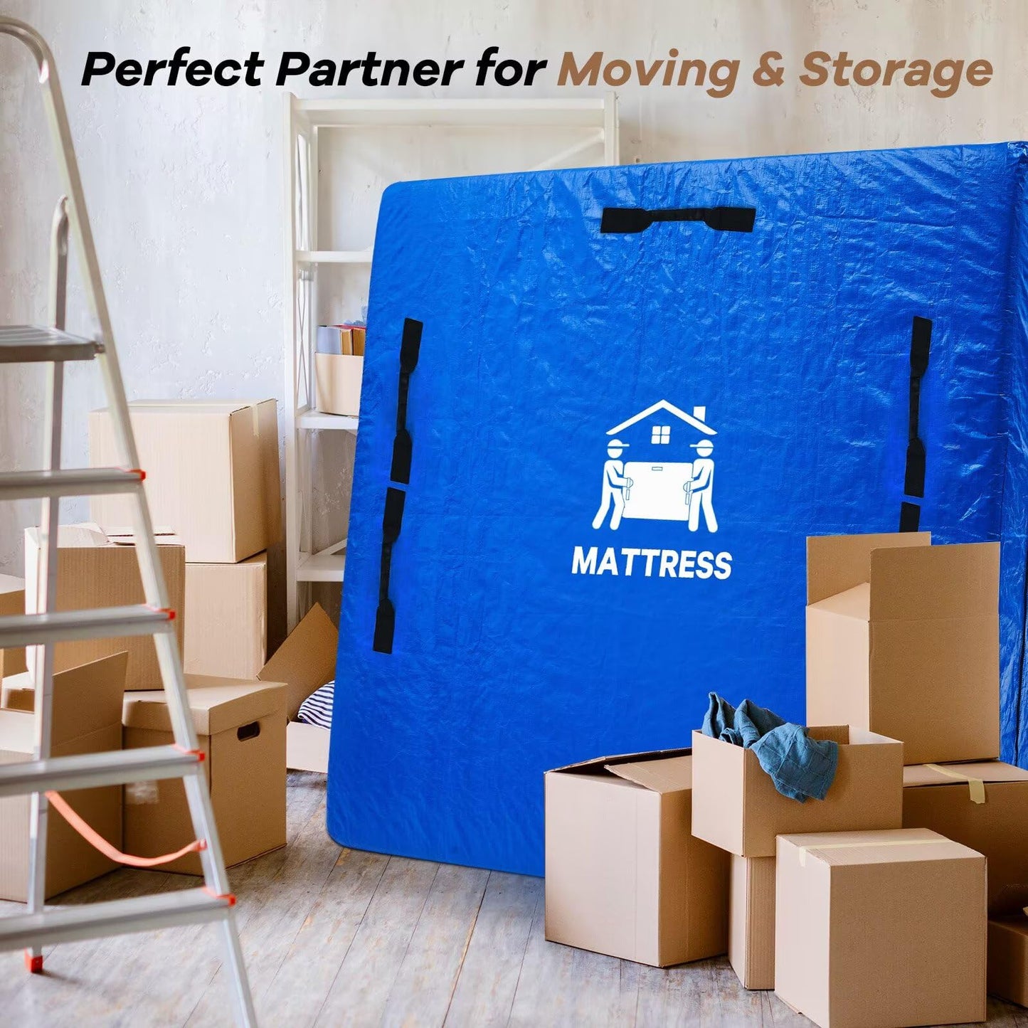 Mattress Bags for Moving, BETU Mattress Protector Waterproof Mattress Cover Queen Size Storage Bags with 8 Heavy-Duty Handles and Zipper for Bed Extra Thick Large Reusable (82"x62"x15" Blue)