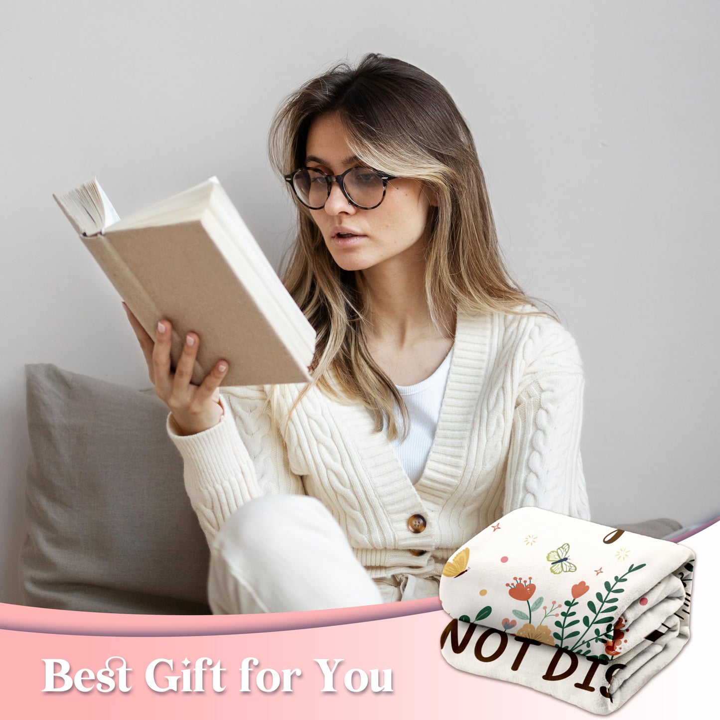 Glydein Book Lovers Gifts for Women Men, Flannel Soft Book Reading Blanket Decor, Reader Gifts for Birthday, Reading Accessories, Bookish Bookworm Gift - 50'' x 60''