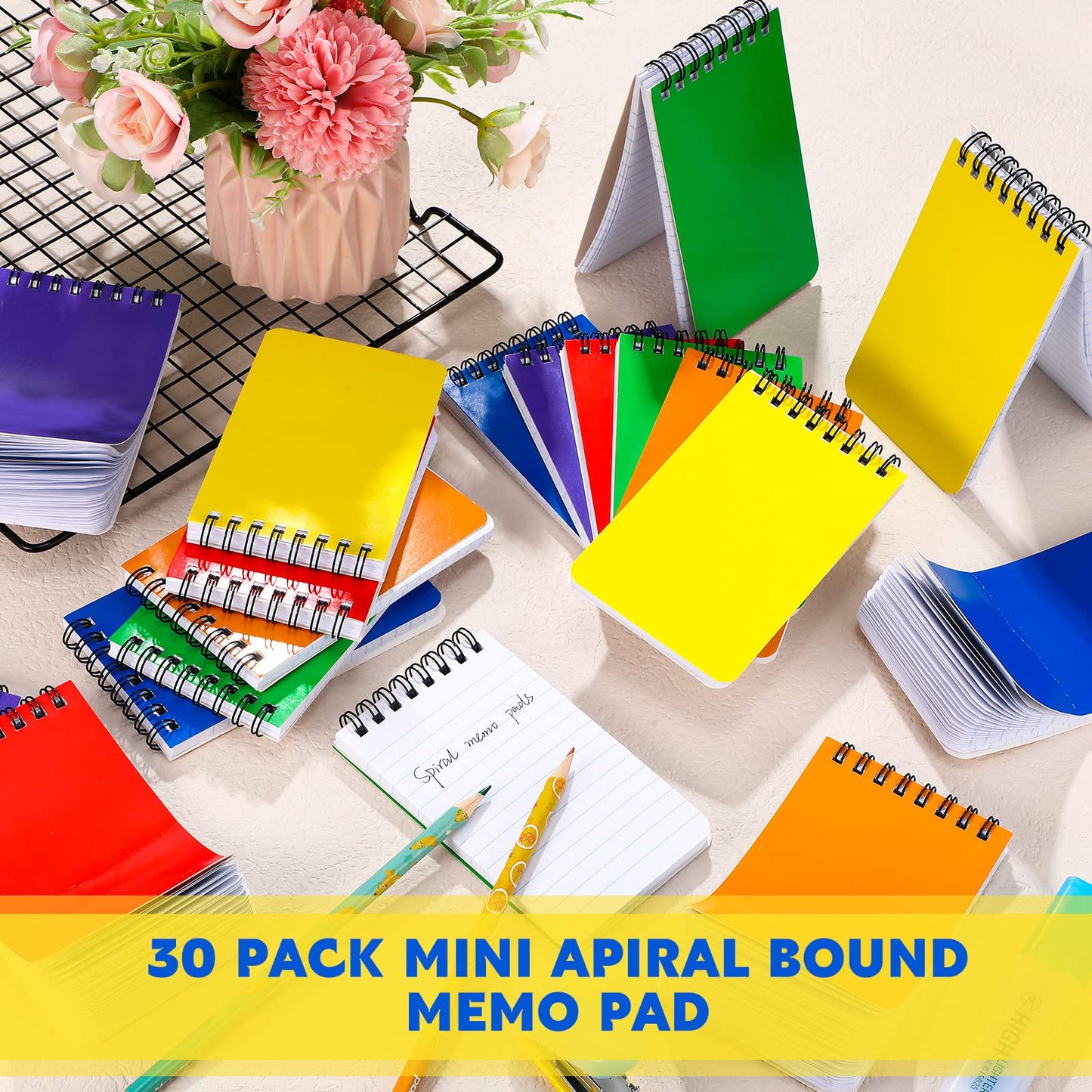 Meanplan 60 Pack Spiral Memo Pads 3 x 5 Inch Spiral Journal Lined Wirebound College Ruled Notebook Solid Colors, 75 Sheets/pad, Notebook for School Travel Office Business Supplies