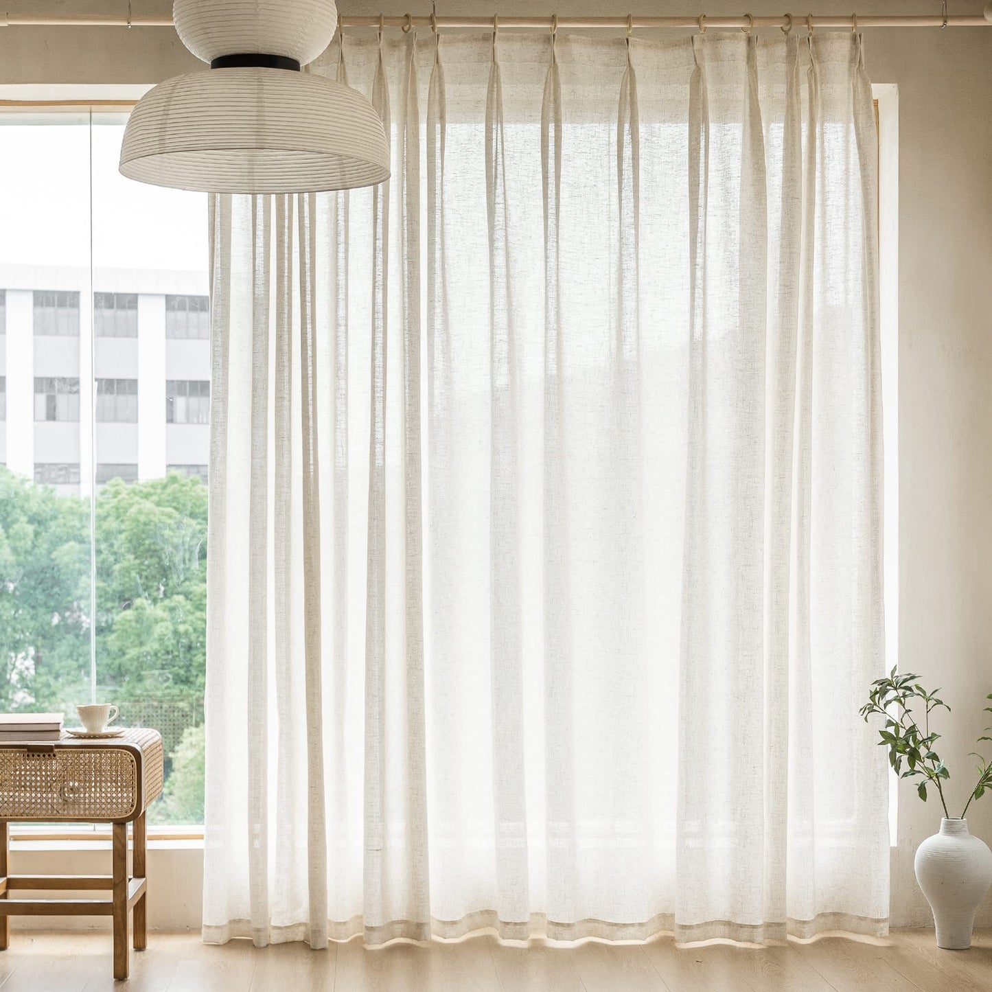 MAIHER 100 Inch Wide Pinch Pleated Curtains, Light Filtering Linen Texture Semi Sheer Curtains 96 Inches Long for Living Room Soft Drapery Pinch Pleat Drapes with Hooks 1 Panel, 100 W x 96 L