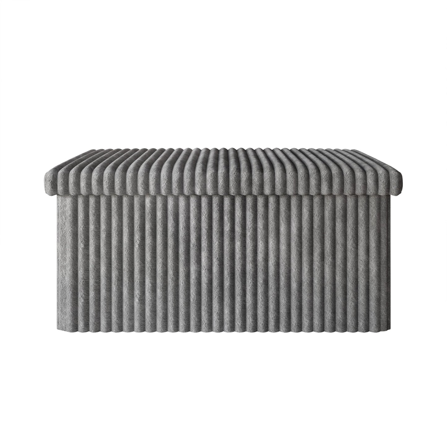 HOME DESIGN Florence 30" Upholstered Folding Storage Bench, Tufted Top, Space-Saving Storage, Gray Corduroy Fabric