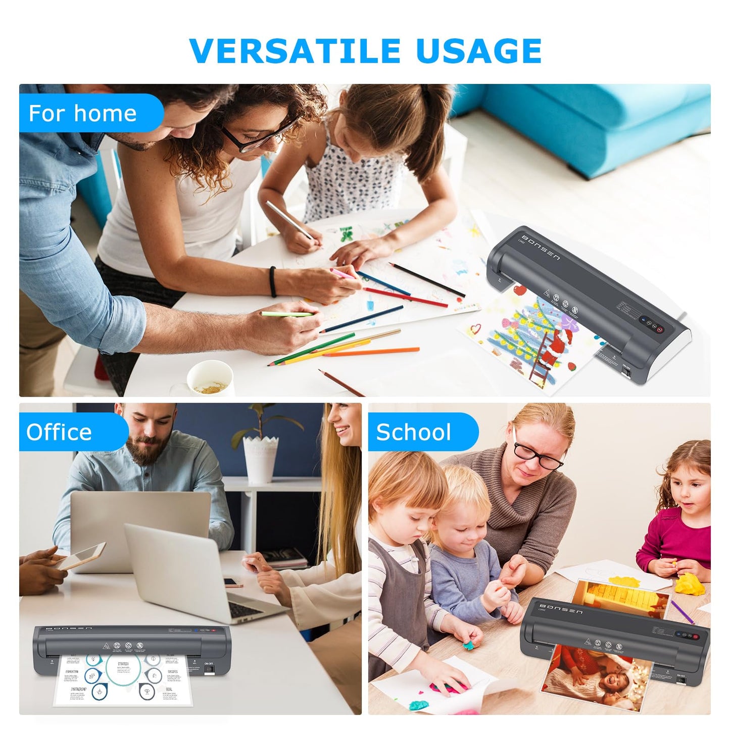 Laminator Machine, Bonsen 13 Inch Wide Thermal Laminator with Never Jam Technology, A3 Laminating Machine with 100 Laminating Sheets for School, Office and Home, Black (L3402)