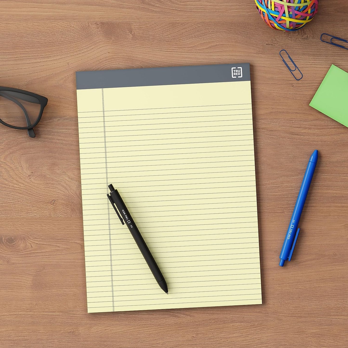 TRU RED Notepads, 8.5” x 11.75”, Narrow Ruled, Canary, 50 Sheets/Pad, 12‑Pack