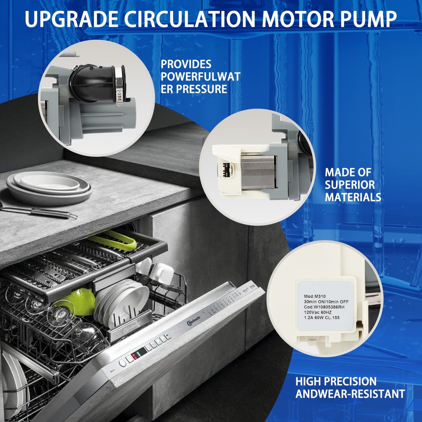 W11612326 W10879262 W10805386 PS16744934 W11521435 AP7193729 W10282479 Dishwasher Circulation Pump Motor Assembly Replacement Part Compatible With Whirlpool Sears Kenmore Amana Maytag Dishwashers