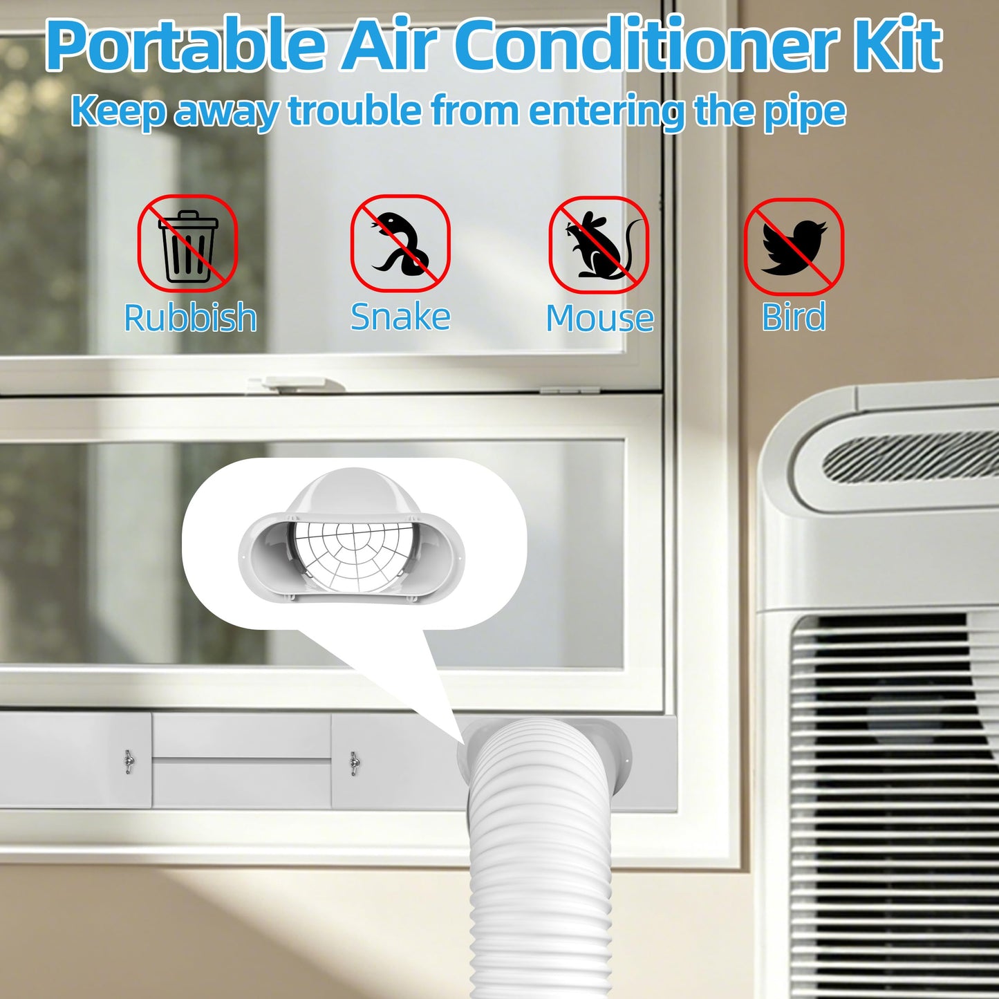 ForeverShine Portable Air Conditioner Window Vent Kit – Adjustable AC Window Kit Fits Sliding Horizontal & Vertical Windows, Includes 5.9” Exhaust Hose
