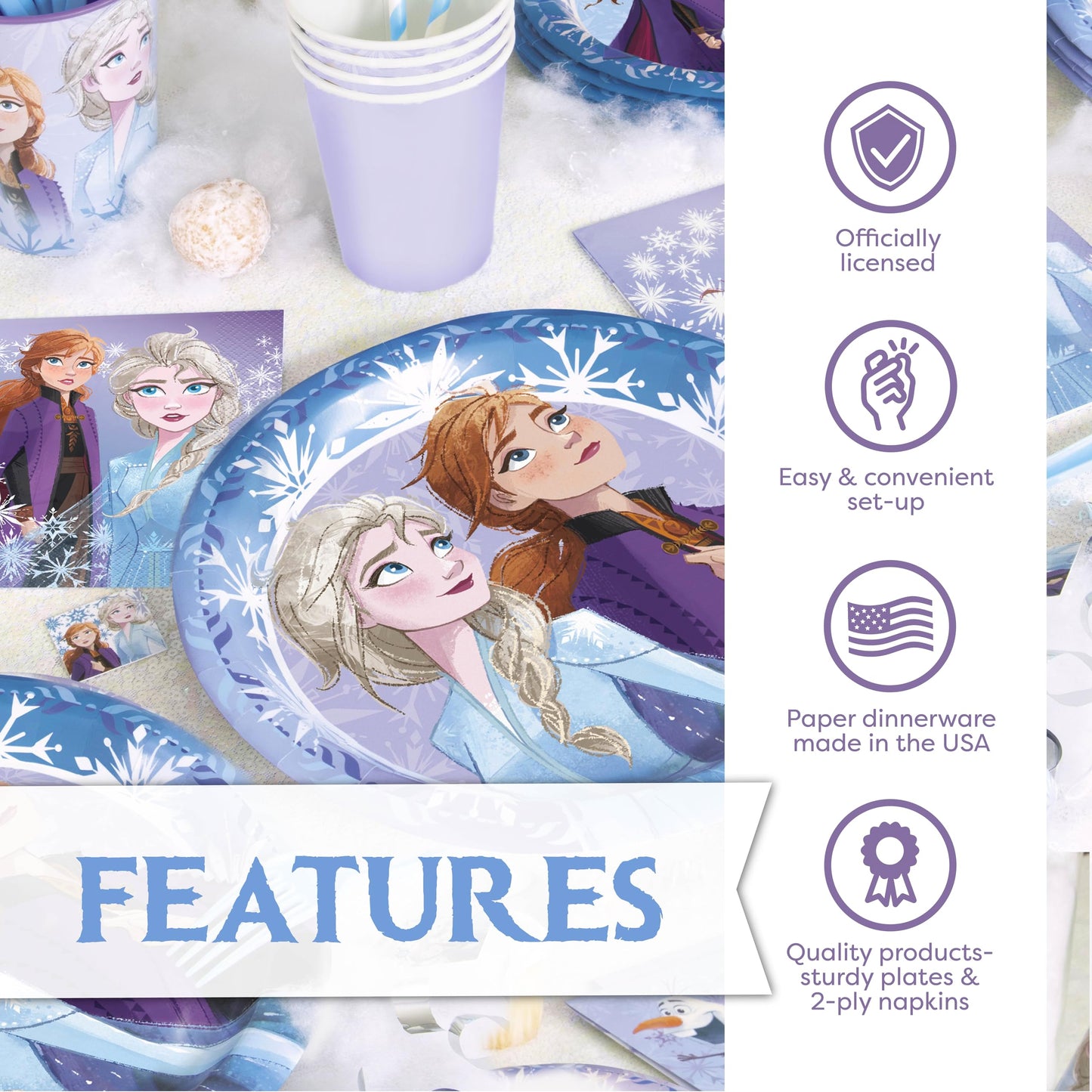 Frozen Birthday Party Decorations | Serves 16 | Banner, Tablecloth, Plates, Napkins, Sticker | Elsa Party Decorations | Officially Licensed
