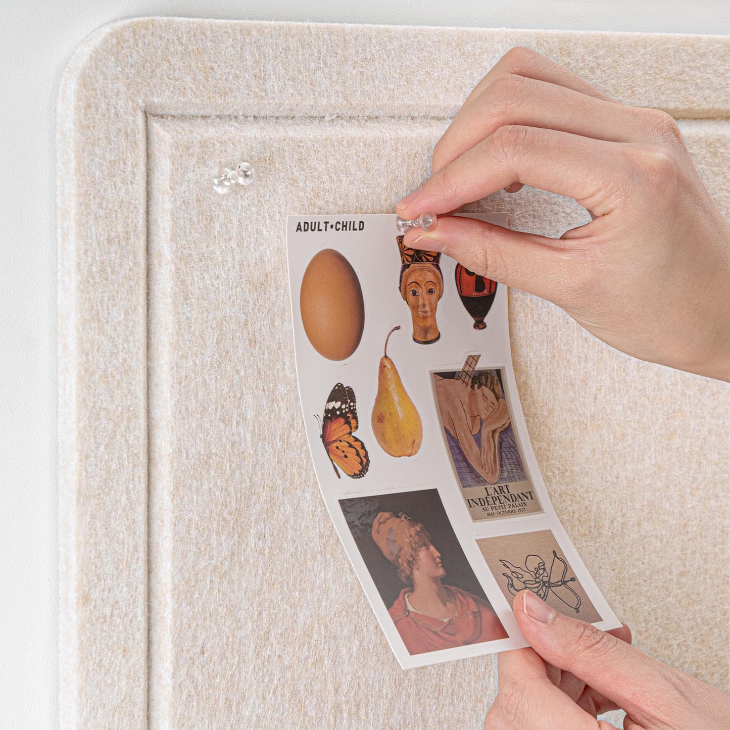 Lightomorrow Large Bulletin Board - 48 x 36 Inches, Decorative Felt Pin Board for Wall - 4' x 3' Foldable Photo Display Board with Self-Adhesive Tape, Includes 20 Push Pins - Oatmeal
