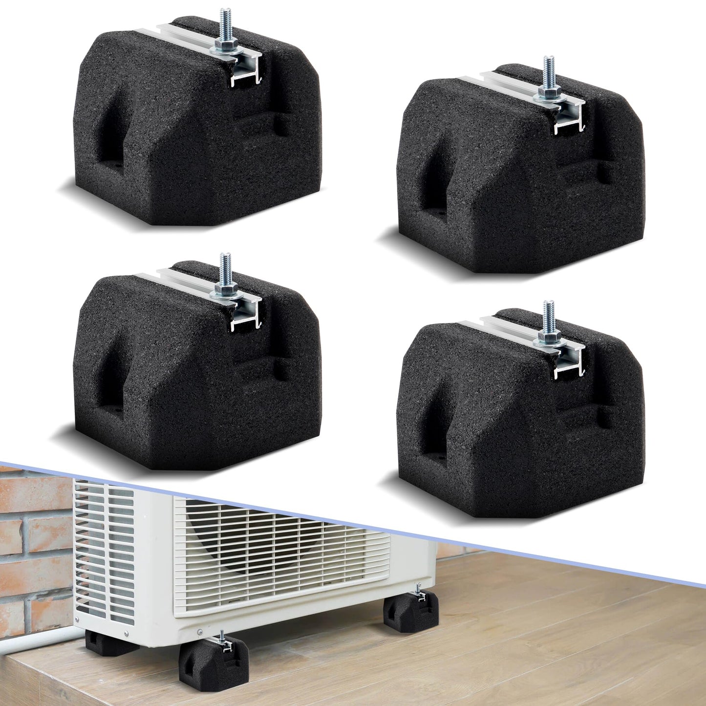 4 Pack Floor Mounting Base Kit for Mini Split Air Conditioner Condensers Heat Pump System, Mini Split Rubber Feet, Heavy-Duty Rubber Anti-Vibration Isolator Mounting Bracket Support Up to 2000 LB