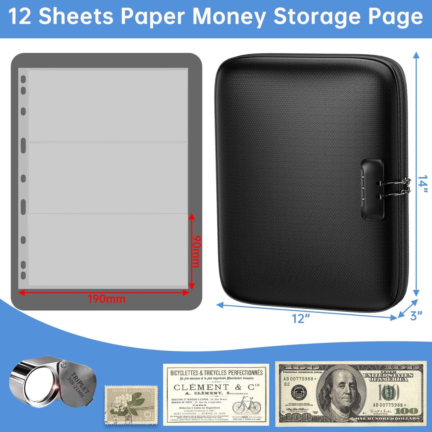 ZOOPIP Coin Collection Album with Lock,434 Pockets Fireproof Hard Coin Collection Book&36 Sleeves Currency Collection Binder storage for up to 45mm Coins(Quarter),Bill,Stamp,Postcard-Black