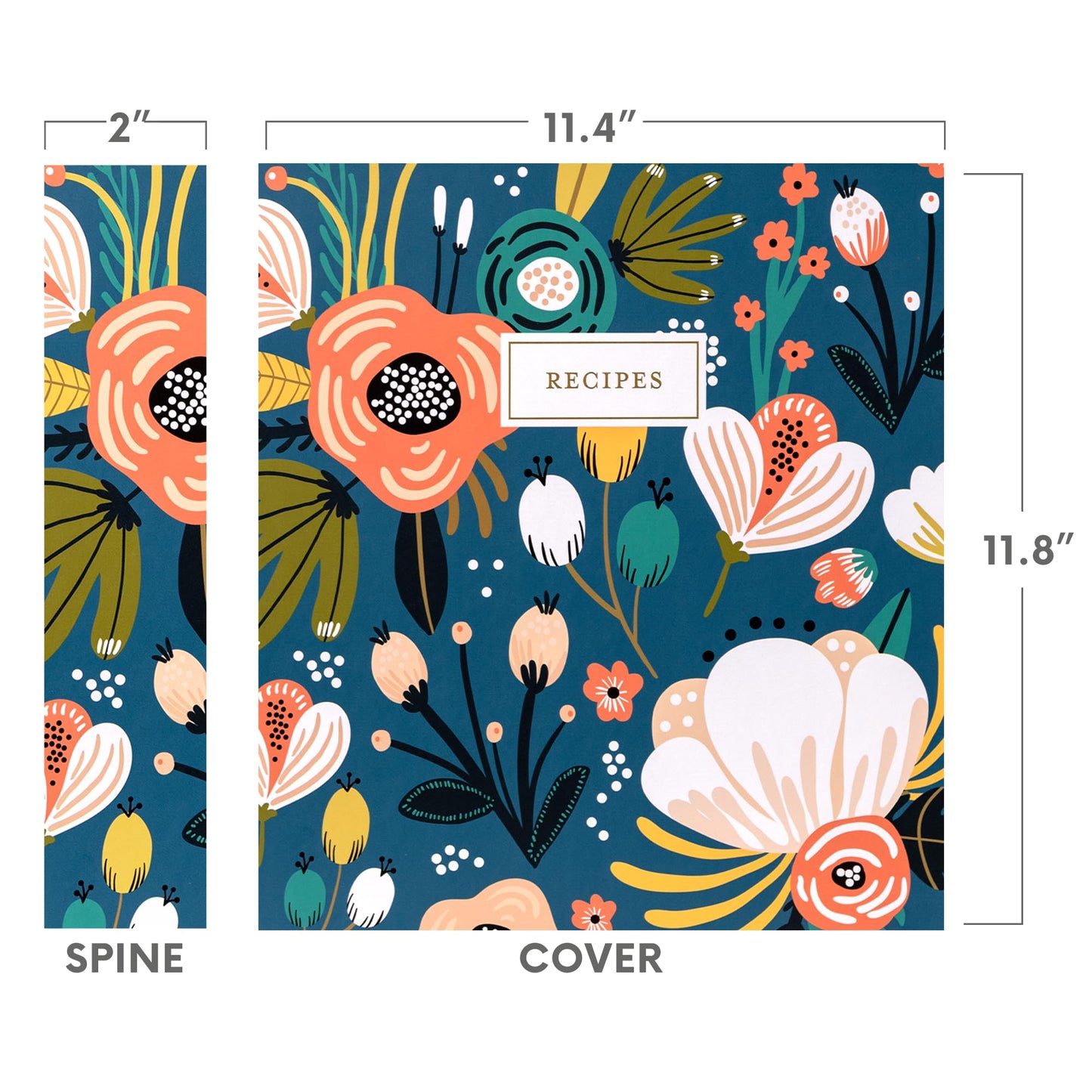 Jot & Mark 8.5" x 11" Sturdy 3 Ring Recipe Binder with Spill-Proof Clear Binder Sleeves Sheet Protector, 30 Dual-Sided Recipe Card Pages for Written & Printed Recipes, Tabbed Dividers, Garden Floral