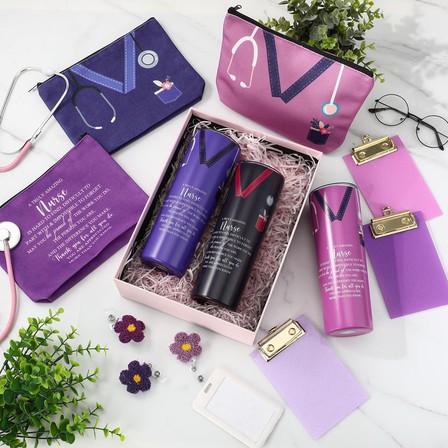 Willinglong 15 Pcs Nurse Appreciation Gift Set for Women Nurse Gifts Basket Set for Nursing Graduation School Student Cna Week (Gradient Purple)