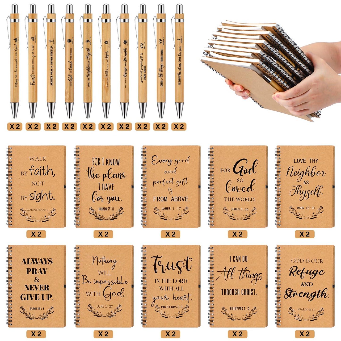 Sayglossy 40 Pcs Christian Gifts Bulk Father's Day Inspirational Spiral Notebook Bible Verse Pen Small Prayer Journal Religious Pen Faith Based Gifts for Women Men Father Church Bible Study Supplies