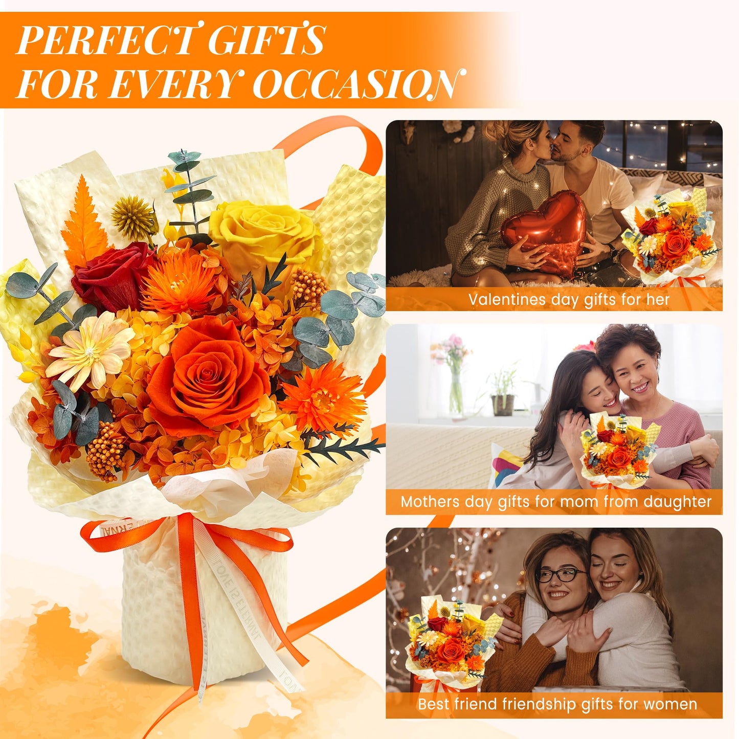 QOEAZY Mothers Day Gifts, Flowers for Delivery, Preserved Flowers Bouquet, Birthday Gifts for Women Mom Grandma Wife Girlfriend Her