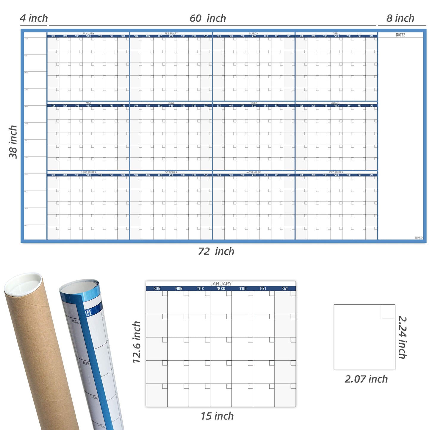 Large Dry Erase Wall Calendar - 38" x 72" - Undated Blank Reusable Yearly Calendar - Giant Whiteboard Annual Poster - Laminated Office Jumbo 12 Month Calendar
