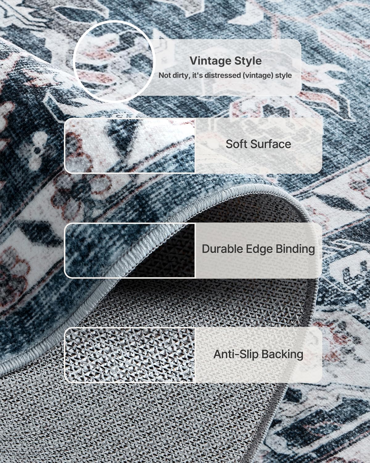 AMADA HOMEFURNISHING 5x7 Area Rugs, Washable Living Room Rug Low-Profile with Non-Slip Backing & Durable Edge Binding, Vintage 5x7 Rugs for Living Room, Bedroom, Dinning Room
