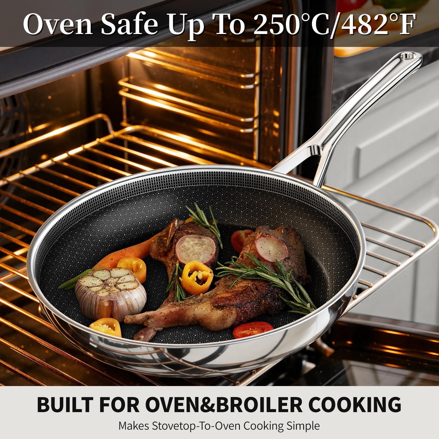 CADIVIZZO Non Stick Frying Pan 11 Inch,Stainless Steel Ceramic Skillet,Nonstick Cooking Pan,PFAS PFOA PTFE Free&Non Toxic,Induction Compatible-Gas&Electric Stovetops,Oven&Dishwasher Safe, Chef's Pan