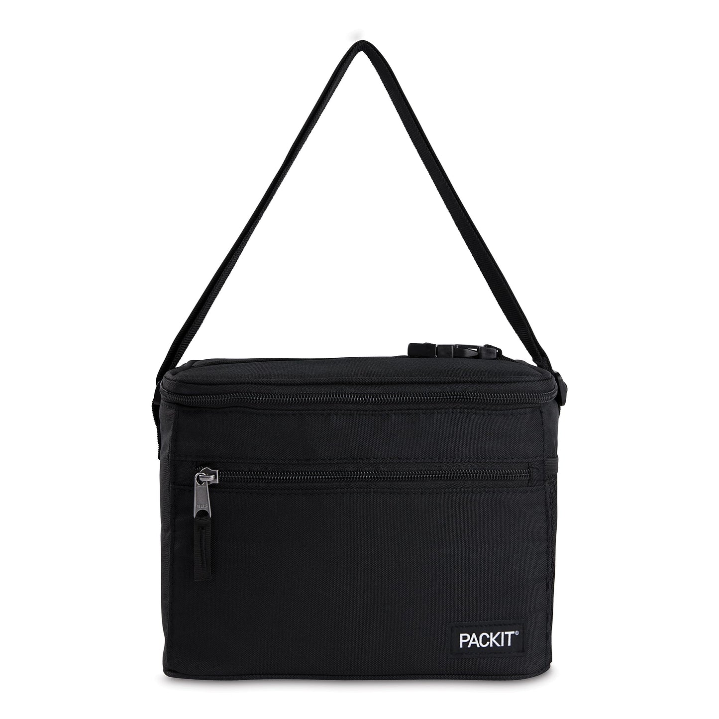 PackIt Freezable Essential Lunch Cooler, Black, Built with EcoFreeze Technology, Fully Freezable, Collapsible, Reusable, With Adjustable Crossbody Strap, Top Clip Handle, Designed for Fresh Office