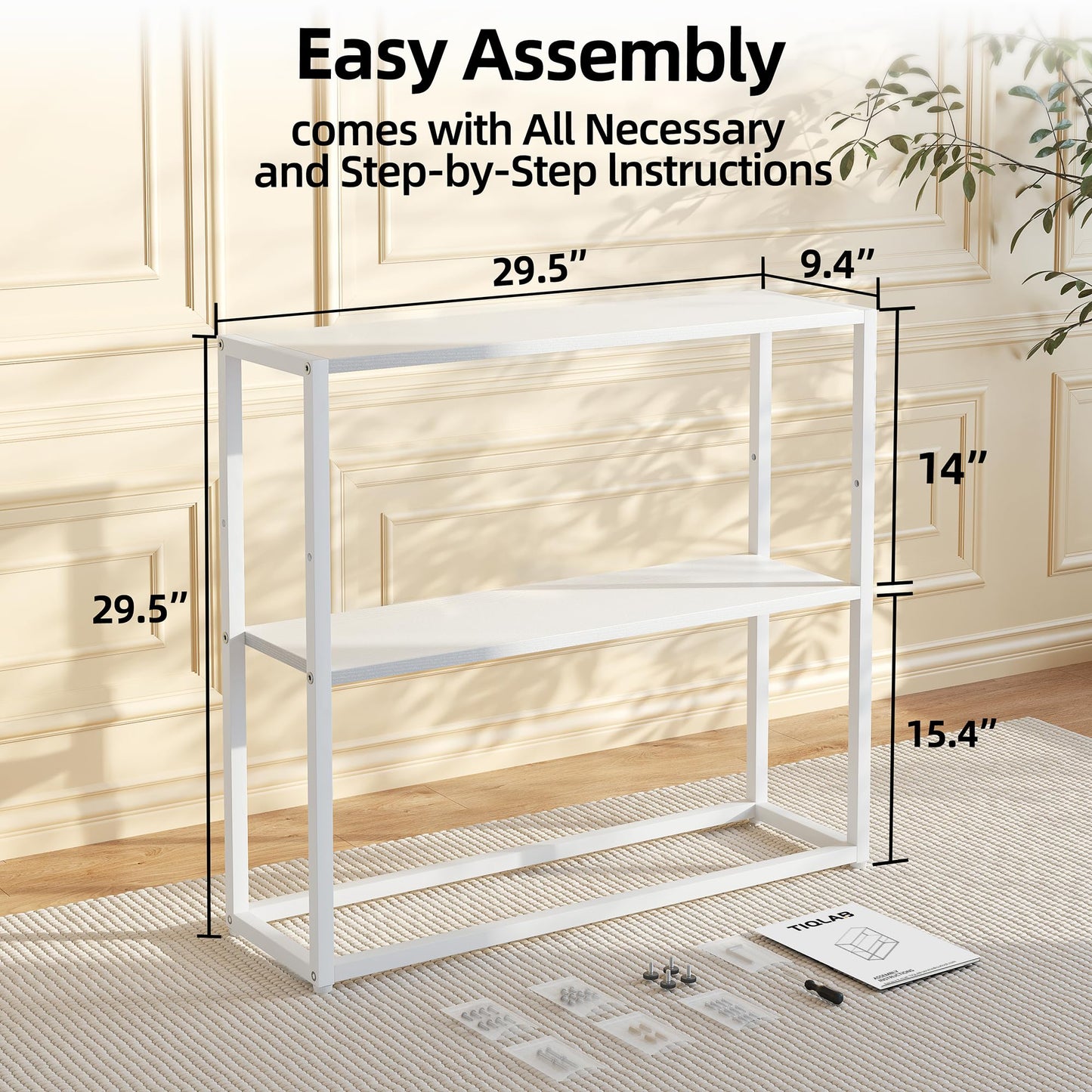 TIQLAB Small Entryway Table, 29.5" Narrow Console Table with Shelves, Sofa Table, Couch Table, Side Table, Entry Table for Hallway, Living Room, Small Space, White