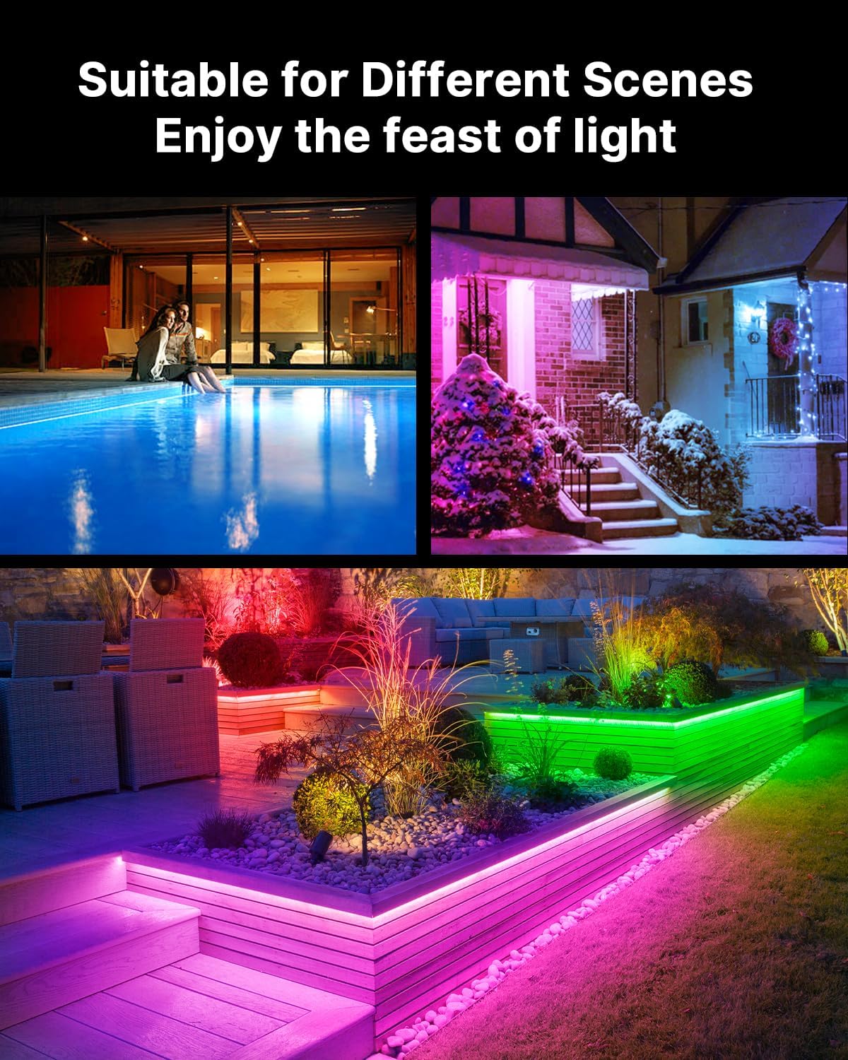 MuliVid 100FT Outdoor LED Strip Lights Waterproof (2 Rolls of 50ft) IP65 Led Strip Lights with Remote, RGB Color Changing Christmas Rope Lights for Outside