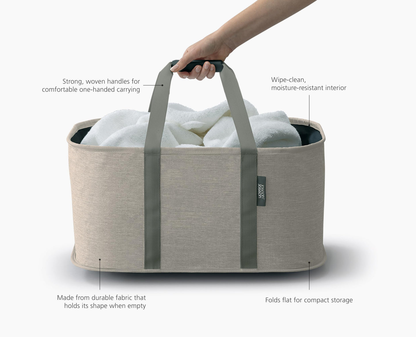 Joseph Joseph Hold-All, Collapsible 35L/9.25 Gallon Washing Laundry Basket Bag, Durable Fabric, Moisture Resistant - Ecru