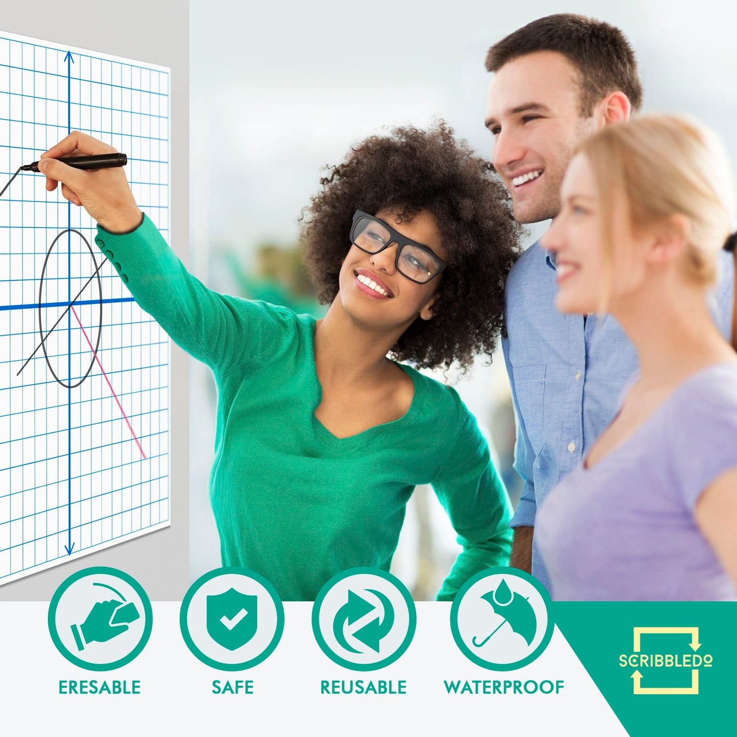 Scribbledo Jumbo Magnetic Coordinate Plane 27" x 27" White Board Dry Erase Graph Grid Board XY Coordinate Plane Grid Whiteboard Math Teacher Supplies