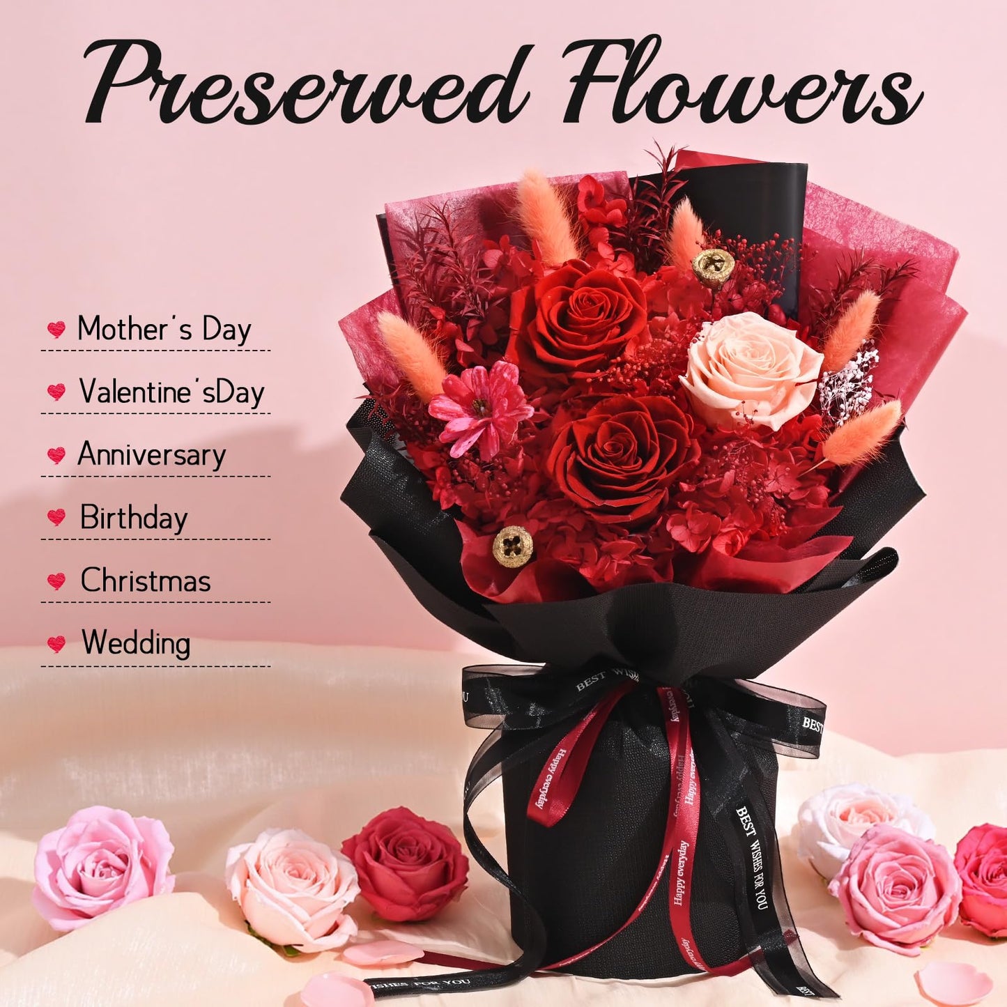 Mothers Day Flowers for Mom, Mothers Day Gifts, Flowers for Delivery Prime, Preserved Eternal Forever Red Roses Bouquet Birthday Gifts for Women Gf Gifts Wedding Anniversary