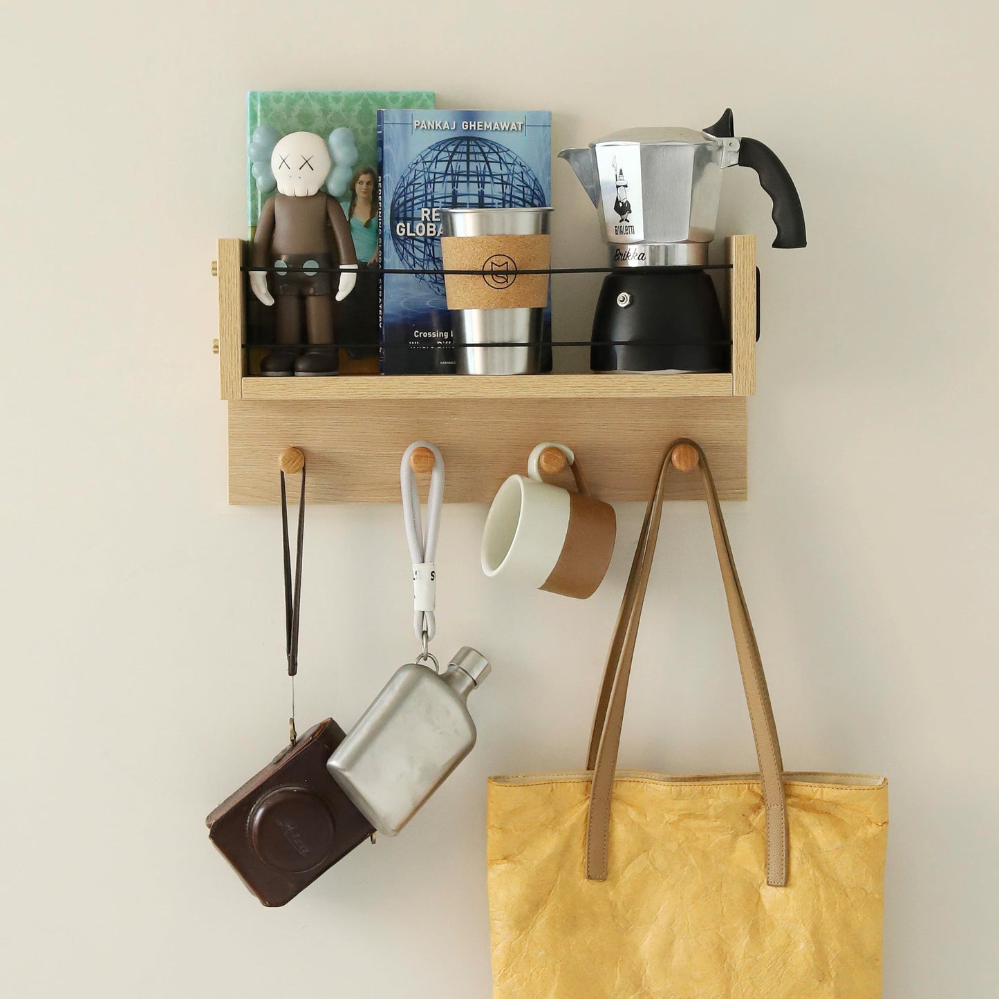 XAOMLP Entrance Coat Rack ，Coat Hooks, Wall-Mounted Wooden Hook Rack, Wall-Mounted Shelves are Very Suitable (Oak Color Finish-B-1)